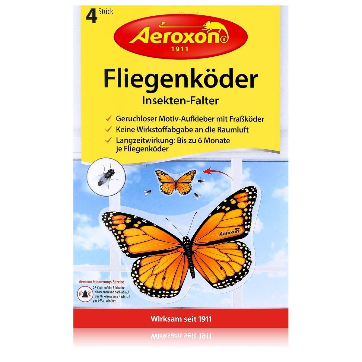 Aeroxon Insektenfalle Aeroxon Fliegenköder 4 Stück - Motiv-Aufkleber mit Fraßköder (1er Pack