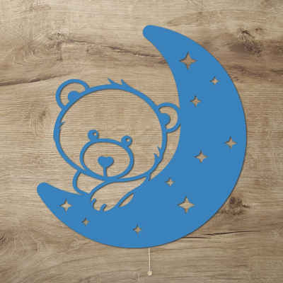 Namofactur LED Nachtlicht »Bär auf Mond - Schlaflicht mit Bären Motiv für Kleinkinder«, Wanddekoobjekt Kinderzimmer Leuchte batteriebetrieben