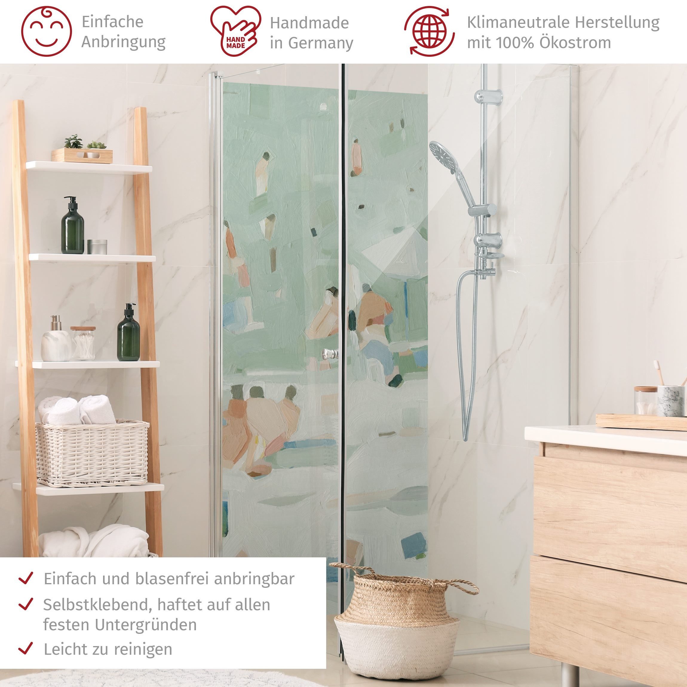 Thumbnail - Bilderdepot24 Badrückwand Strand türkis Duschrückwand ohne Bohren Dusche Abstrakt, (1-tlg., Hart-Folie Premium matt 0,61...