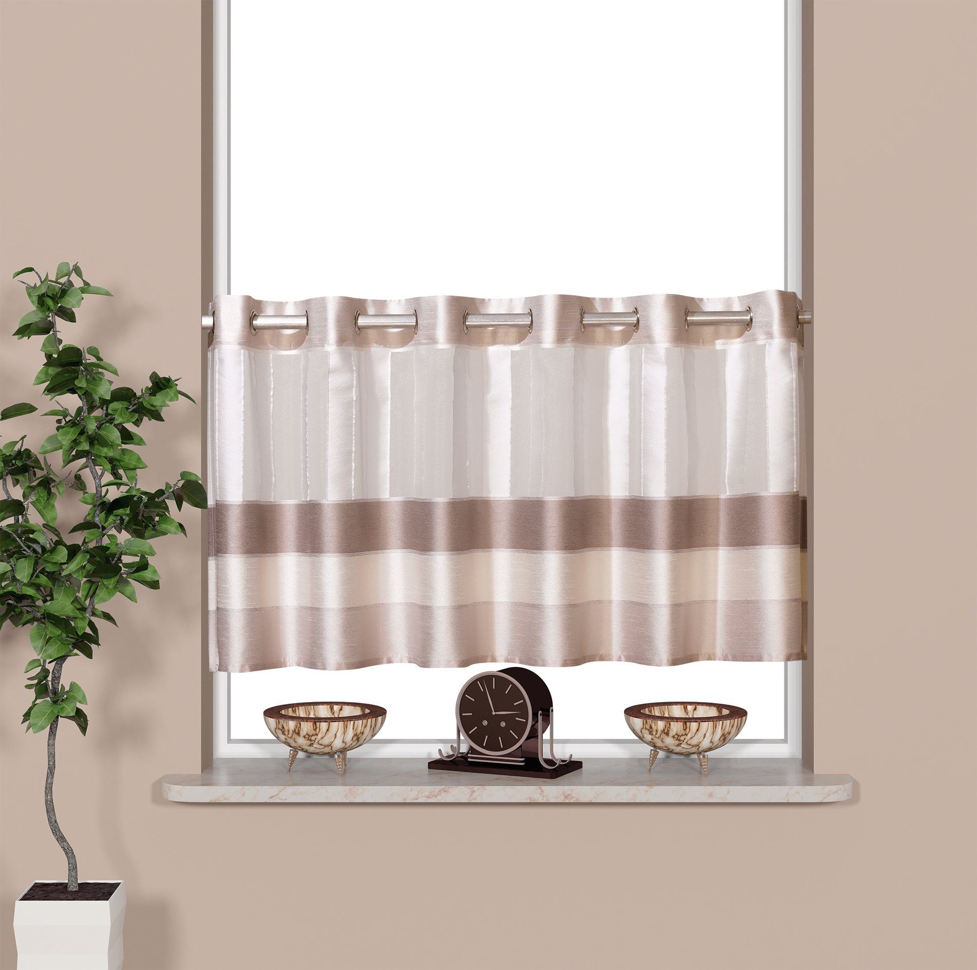 EXPERIENCE Scheibengardine Scheibengardine Ösengardine Bistrogardine Küchengardine 2221 Natur Grau Beige 50x140 cm (1 St), Ösen, halbtransparent, Scherli, Organza, mit 12 Ösen