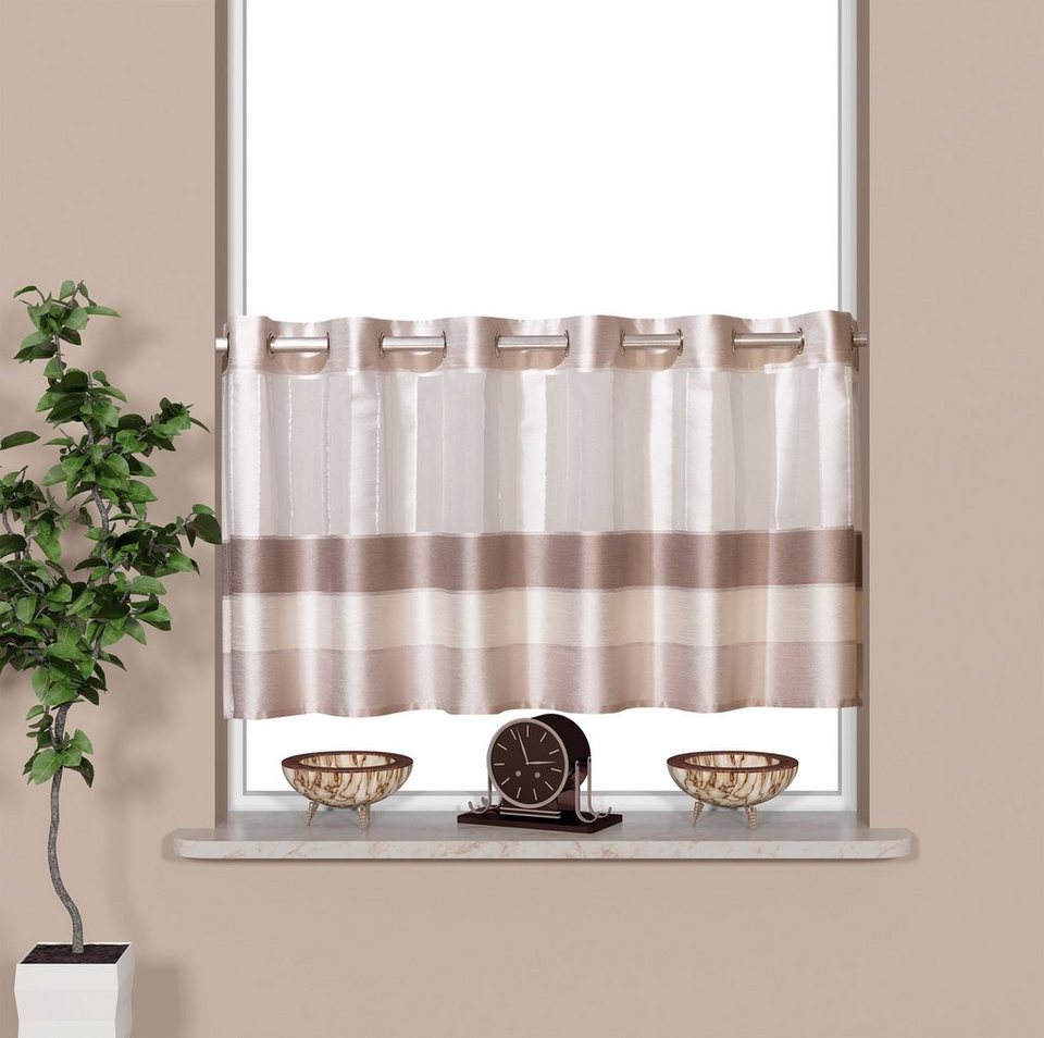 Scheibengardine Scheibengardine Ösengardine Bistrogardine Küchengardine  2221 Natur Grau Beige 50x140 cm, EXPERIENCE, Ösen (1 St), halbtransparent,  Scherli, Organza, mit 12 Ösen