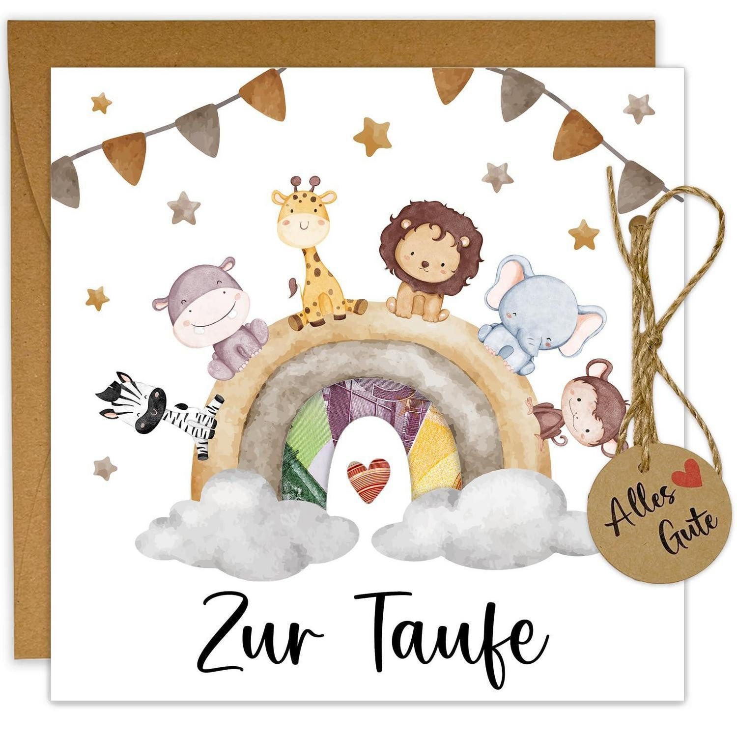 LuxusKollektion Taufkarte Taufgeschenk Geldkarte mit Umschlag Aquarell Design