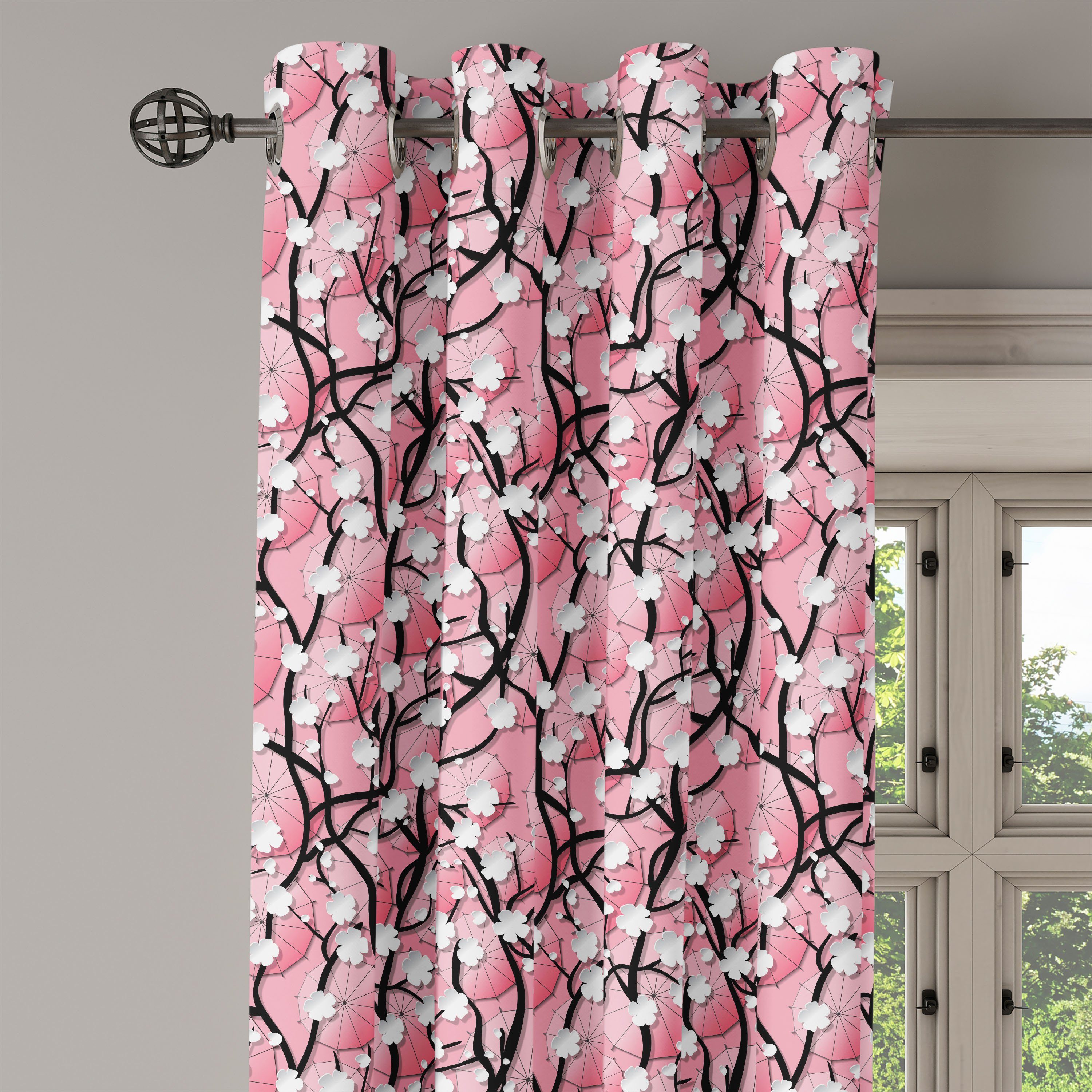 Gardine Dekorative Sakura Baum Regenschirme für Schlafzimmer 2-Panel-Fenstervorhänge Rosa Abakuhaus, Wohnzimmer