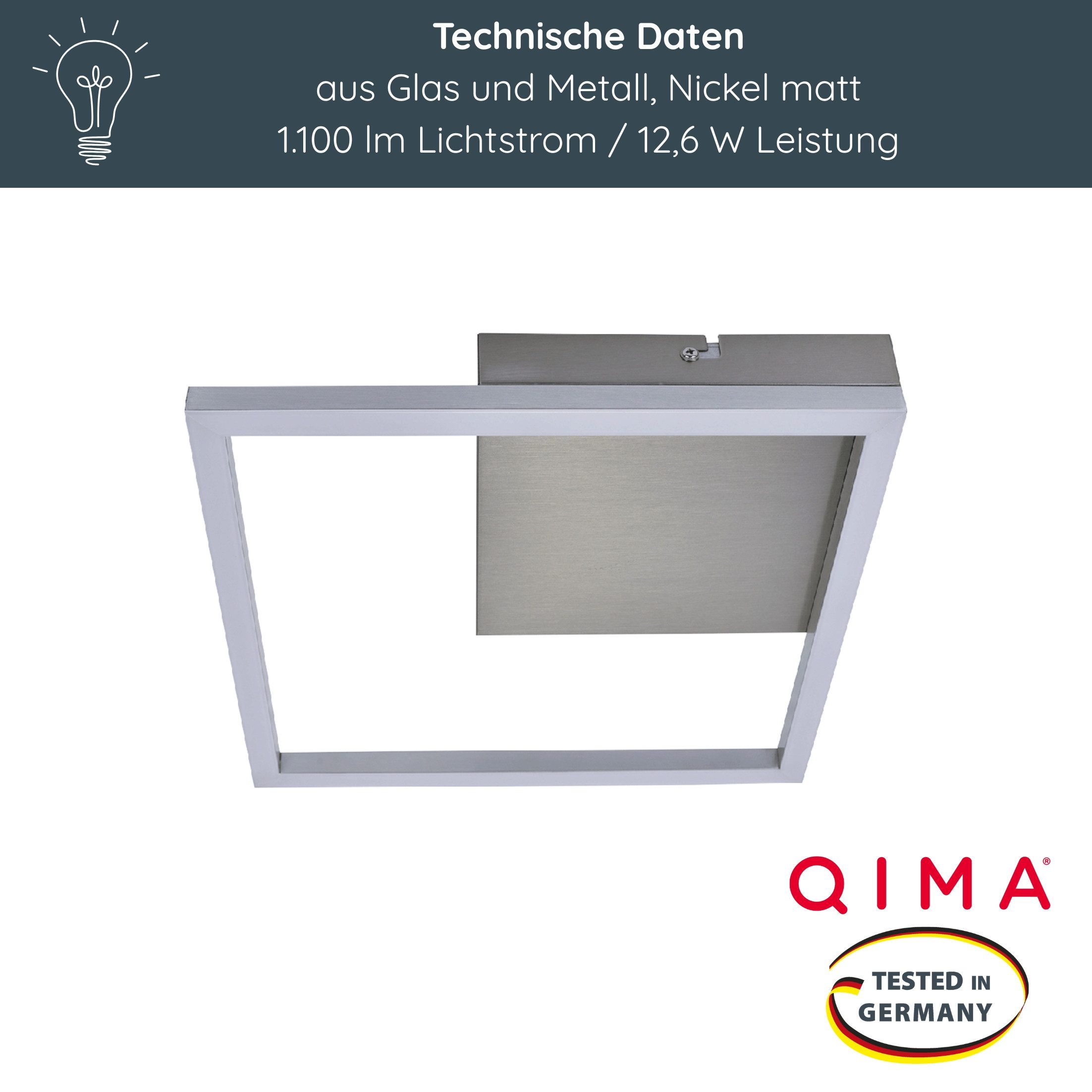 MeLiTec LED Deckenleuchte D125, LED wechselbar, warmweiß, moderne Deckenlampe, quadratisch, aus Metall und Glas, eckig