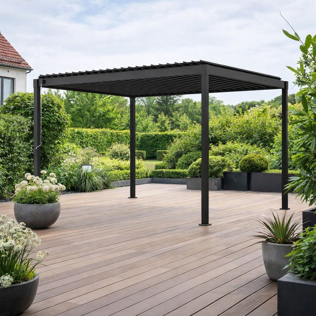 Leco Pavillon Lamellenpergola FREE – stilvolle Pergola mit Lamellen - anthrazit, Gestell aus Stahl pulverbeschichtet