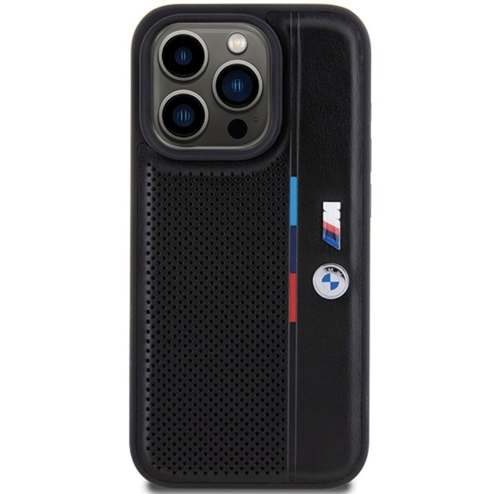 BMW Handyhülle Hardcase iPhone 15 Pro schwarz Logo Metall Kunstleder 6,1 Zoll, Kantenschutz – Bild 3 von 5