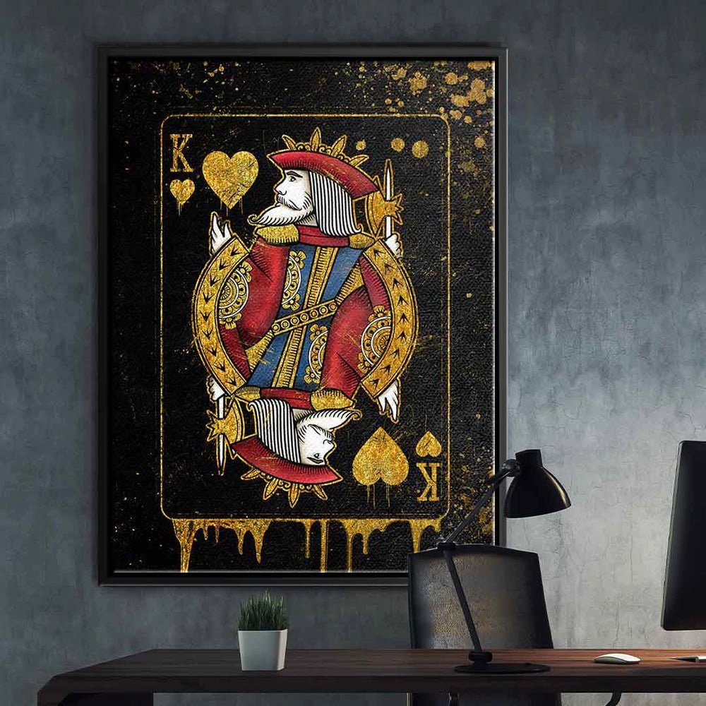 Leinwandbild mit gold elegant Leinwandbild, King Card edel ohne schwarz premi Rahmen DOTCOMCANVAS® König Karte