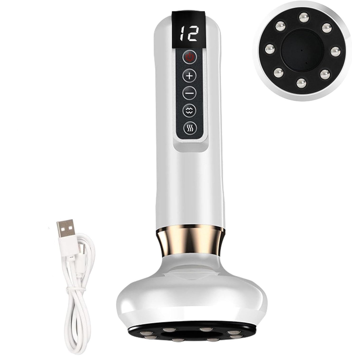 POPOLIC Massagegerät intelligentes elektrisches Schröpfset, Vakuum-Schröpfmassagegerät, beheiztes Gua-Sha-Gerät mit Stahlkugeln, 12-Temperatur-Massagegerät für Bauch, Taille und Hüfte