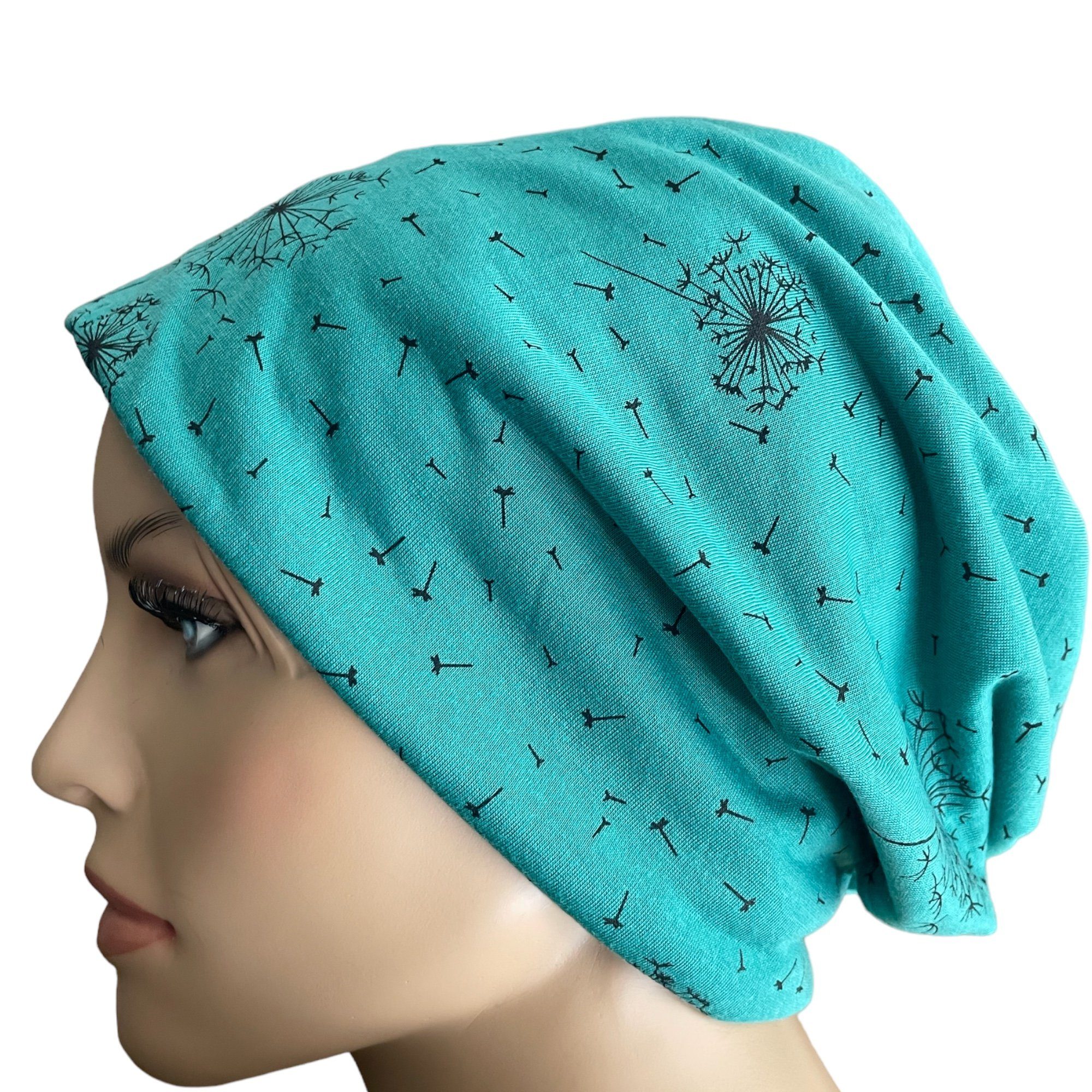 leichte Beanie, Beanie Sommermütze Longbeanie Slouch Pusteblume, grün Damen Motiv Taschen4life Mütze