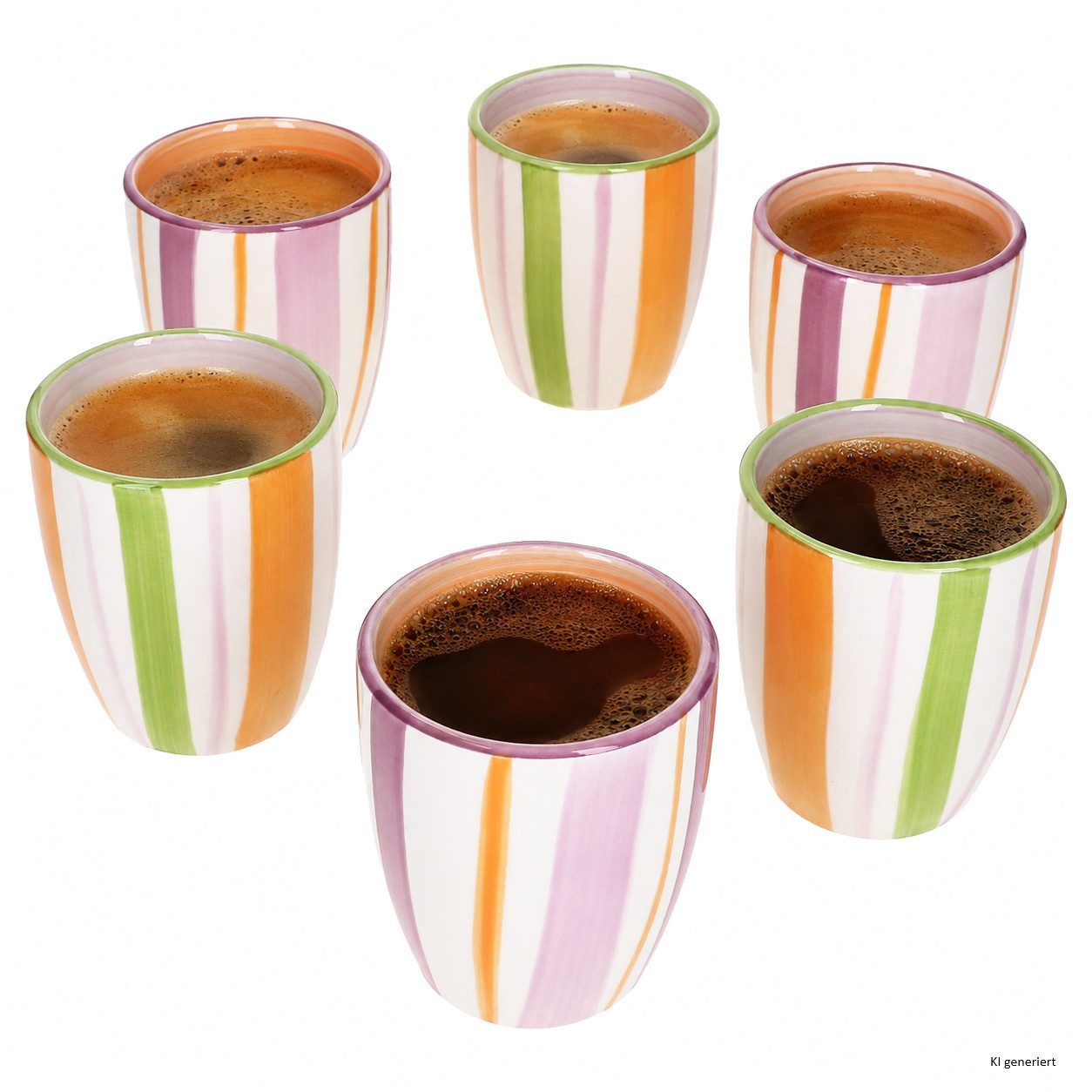 MamboCat Becher 6er Set Tropicana Mokkabecher 180ml Streifen Steingut Espresso Matcha, Steingut