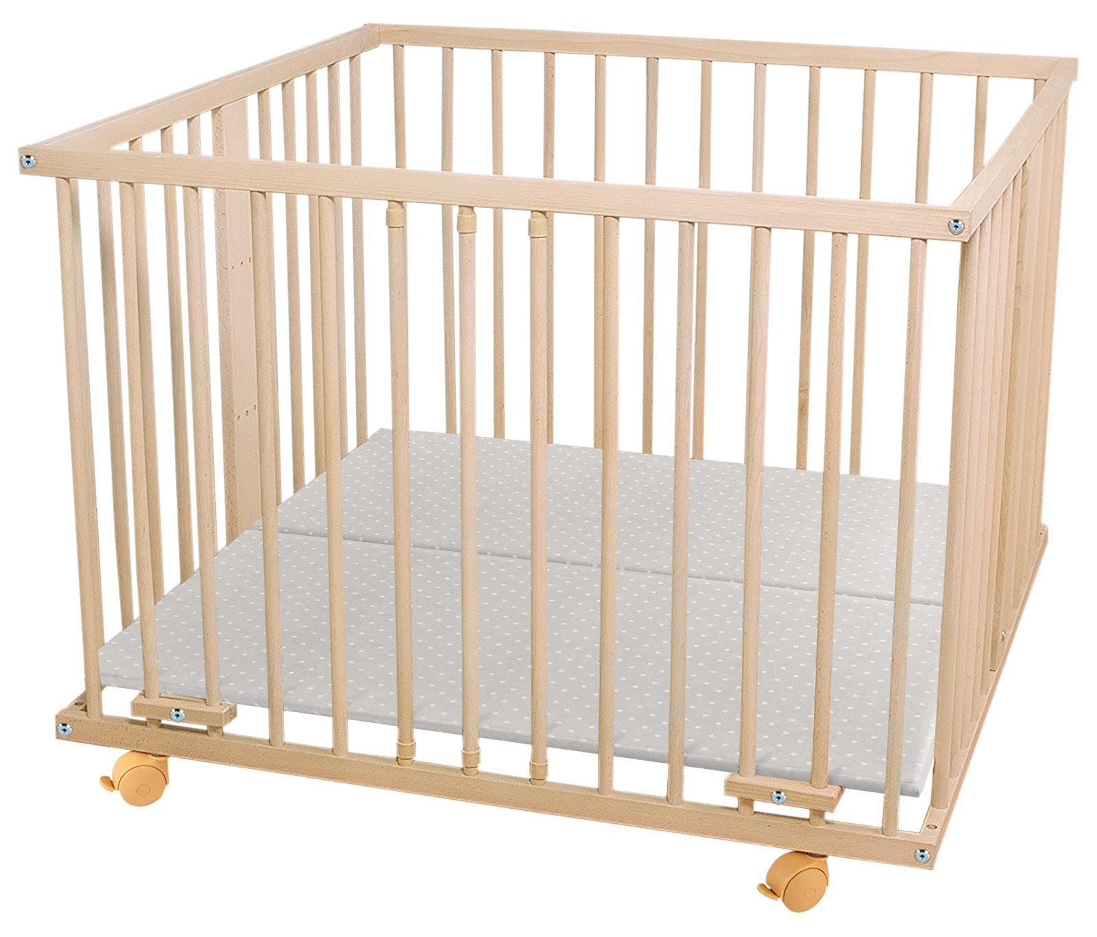 Waldin Laufstall Baby Laufgitter Laufstall ca. 100x100 cm, BUCHE MASSIV, verstellbar