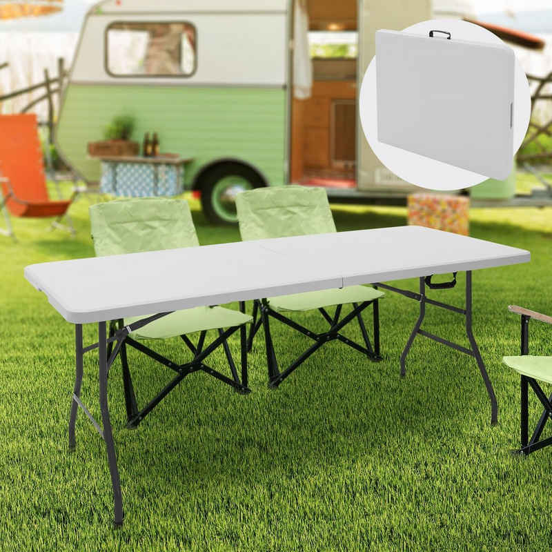 ML-DESIGN Campingtisch Buffettisch Partytisch Koffertisch Flohmarkttisch, Weiß 180x74cm Kunststoff mit Tragegriff für Garten Terrasse Balkon