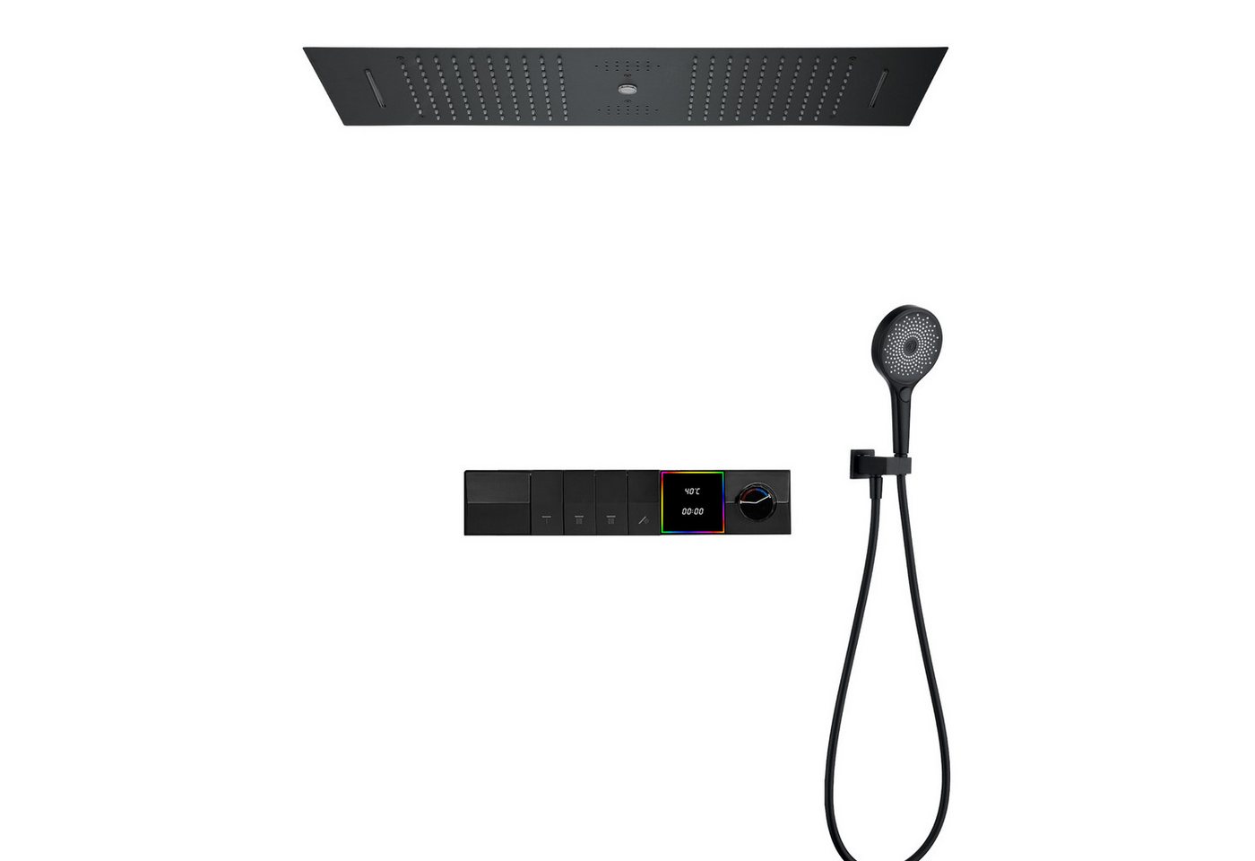 Thumbnail - Oihpaw Duschsystem LED Musik-Duschsystem mit Thermostat, 300x900 mm, RGB 64 Farben, 4 Funktionen: Regen, Wasserfall, Was...