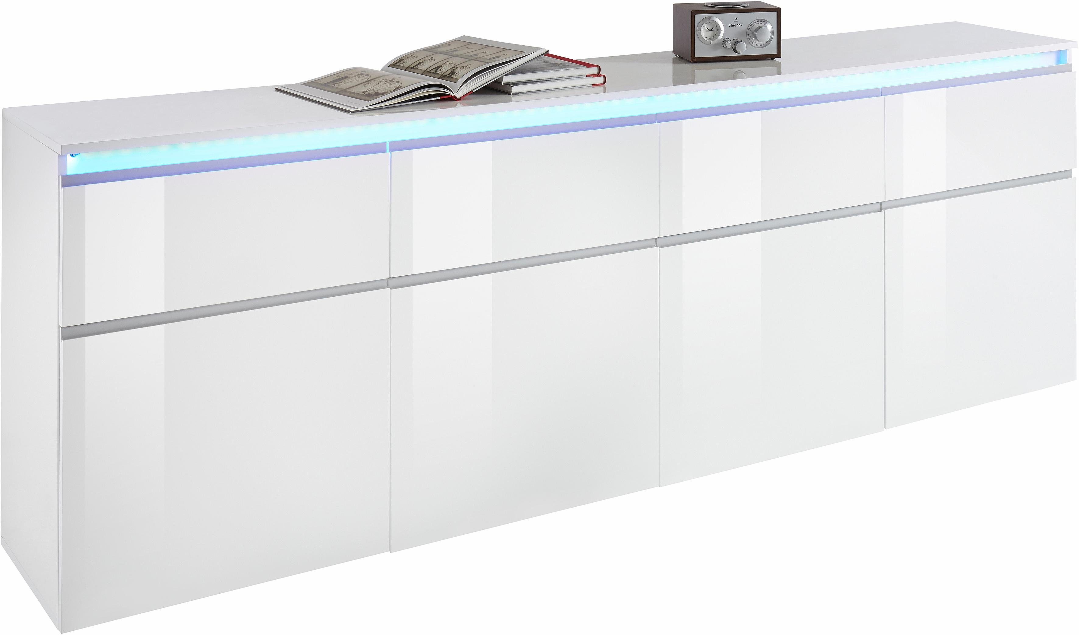 INOSIGN Sideboard Magic, Kommode, Schrank, Büffet, Kredenz, mit 4 Türen, 4 Schubkästen sowie alufarbenen Softgriffe Weiß HG B.240