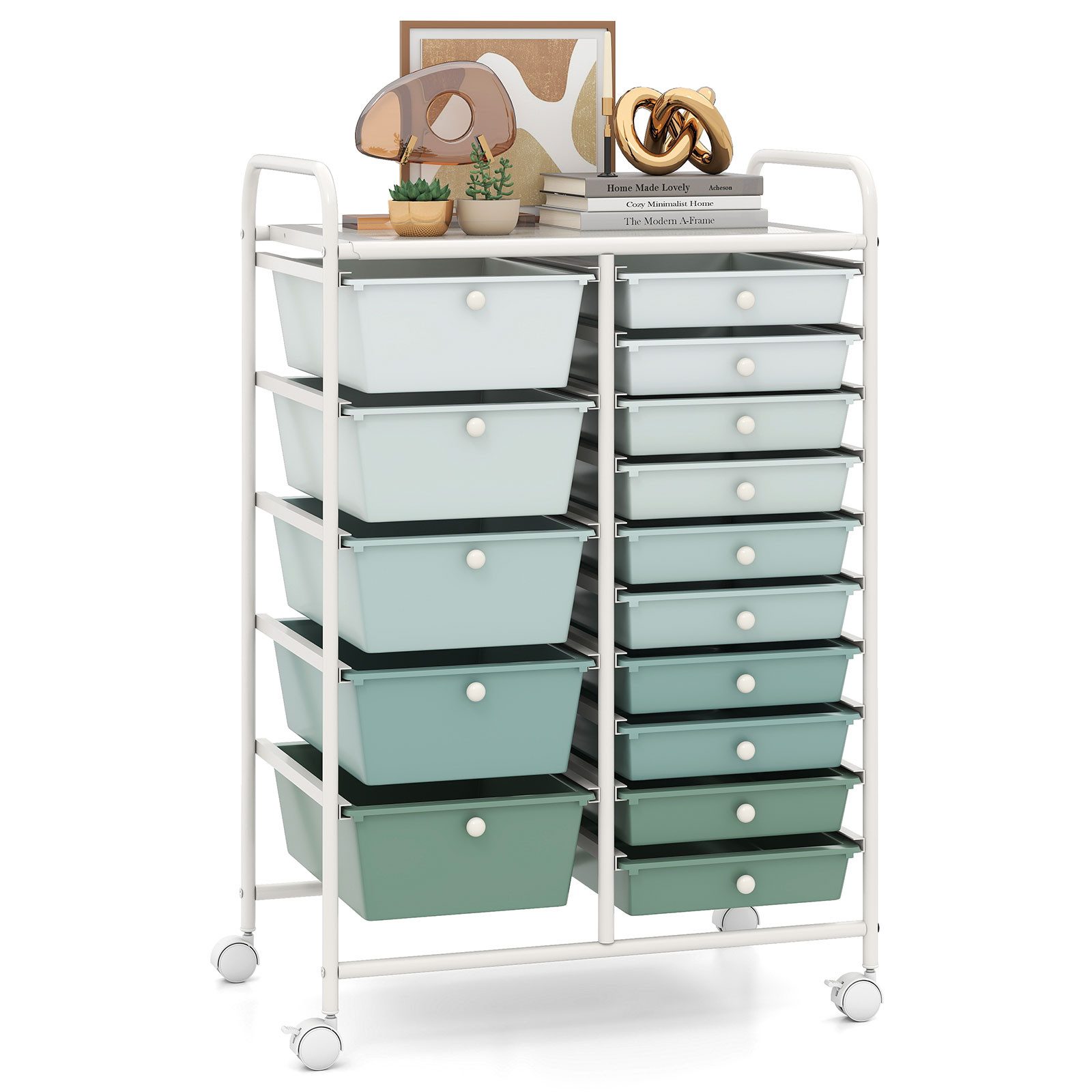 COSTWAY Rollcontainer, Bürocontainer mit 15 stapelbaren Schubladen & Rollen