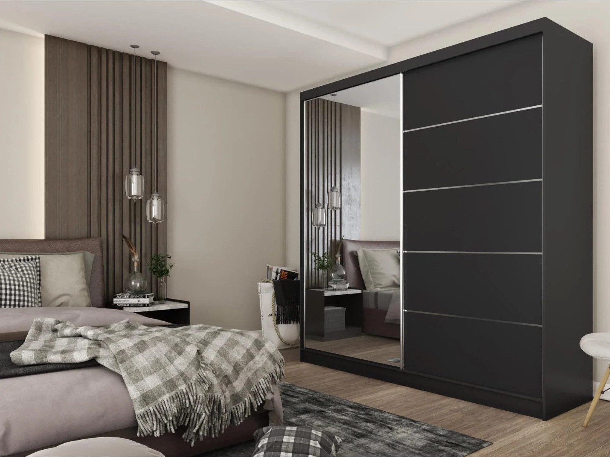 Beautysofa Schiebetürenschrank MARIKA II mit Schubladen, Spiegeln und Kleiderstange