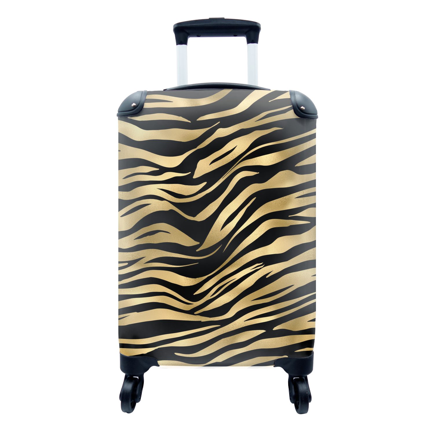 4 Reisetasche Zebra Rollen, MuchoWow Trolley, Reisekoffer rollen, Handgepäckkoffer - Muster mit Handgepäck Ferien, Gold, - für