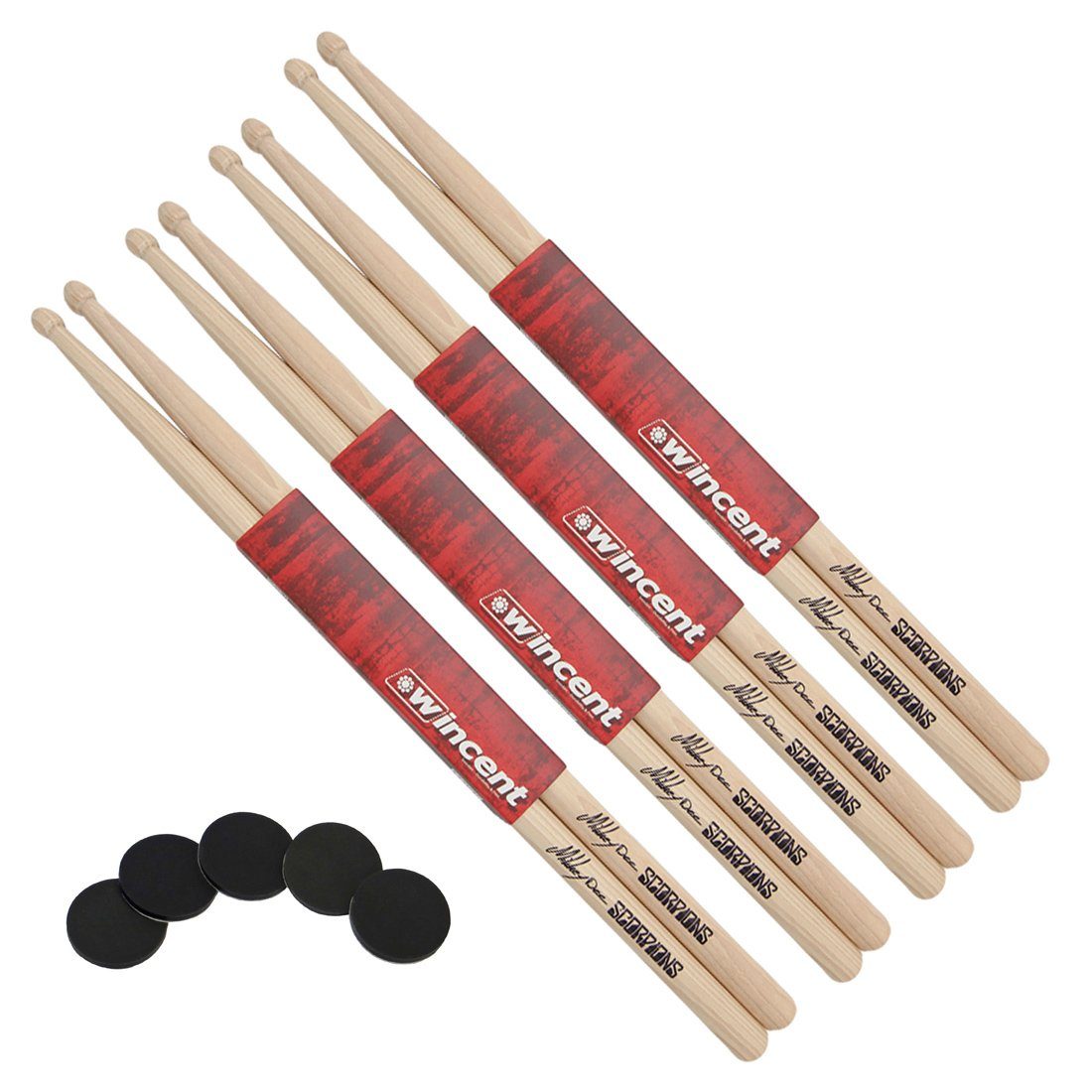 Wincent Schlagzeug Wincent Mikkey Dee Schlagzeugstöcke 4 Paar mit Damper Pads,4 Paar, natur, mit Damper-Pads
