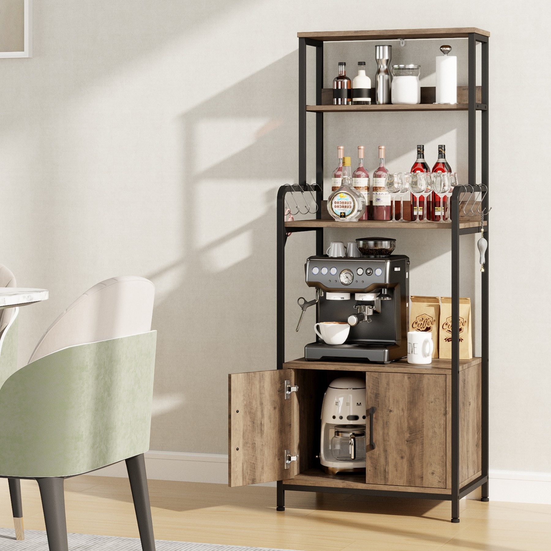 HOMECHO Küchenregal, Bäckerregal mit Tür Standregal aus Holz und Metall für günstig online kaufen