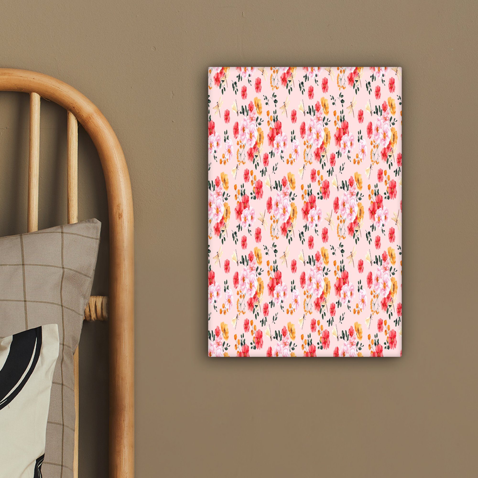 OneMillionCanvasses® Leinwandbild Blumen - Rosa inkl. Leinwandbild Muster, fertig St), bespannt Zackenaufhänger, (1 cm - 20x30 Gemälde