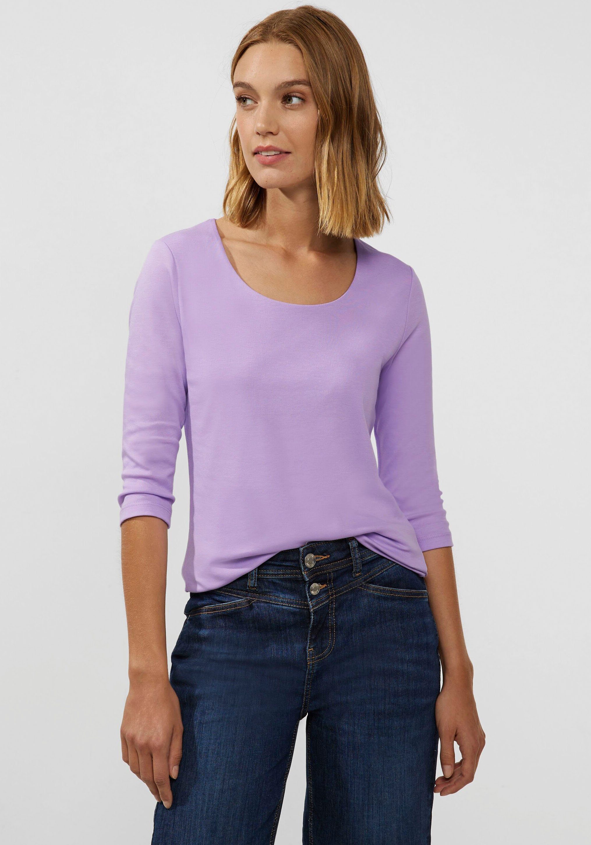 STREET ONE mit pure soft Rundhalsshirt lilac Rundhalsausschnitt