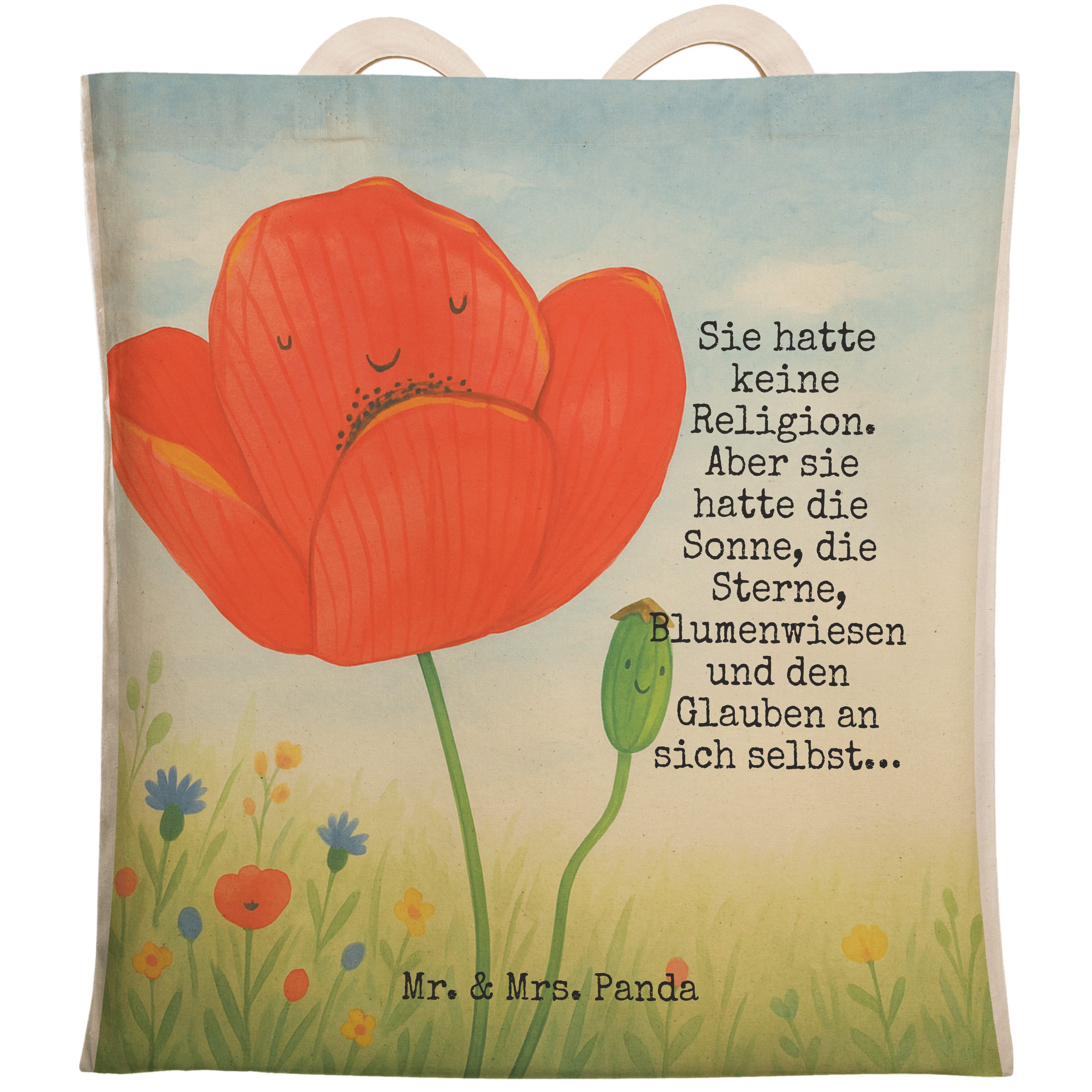 Mr. & Mrs. Panda Tragetasche Blume Mohnblume Design, Beuteltasche, Weiß, Respekt, Tasche, Garten, (Packung, 1-tlg)