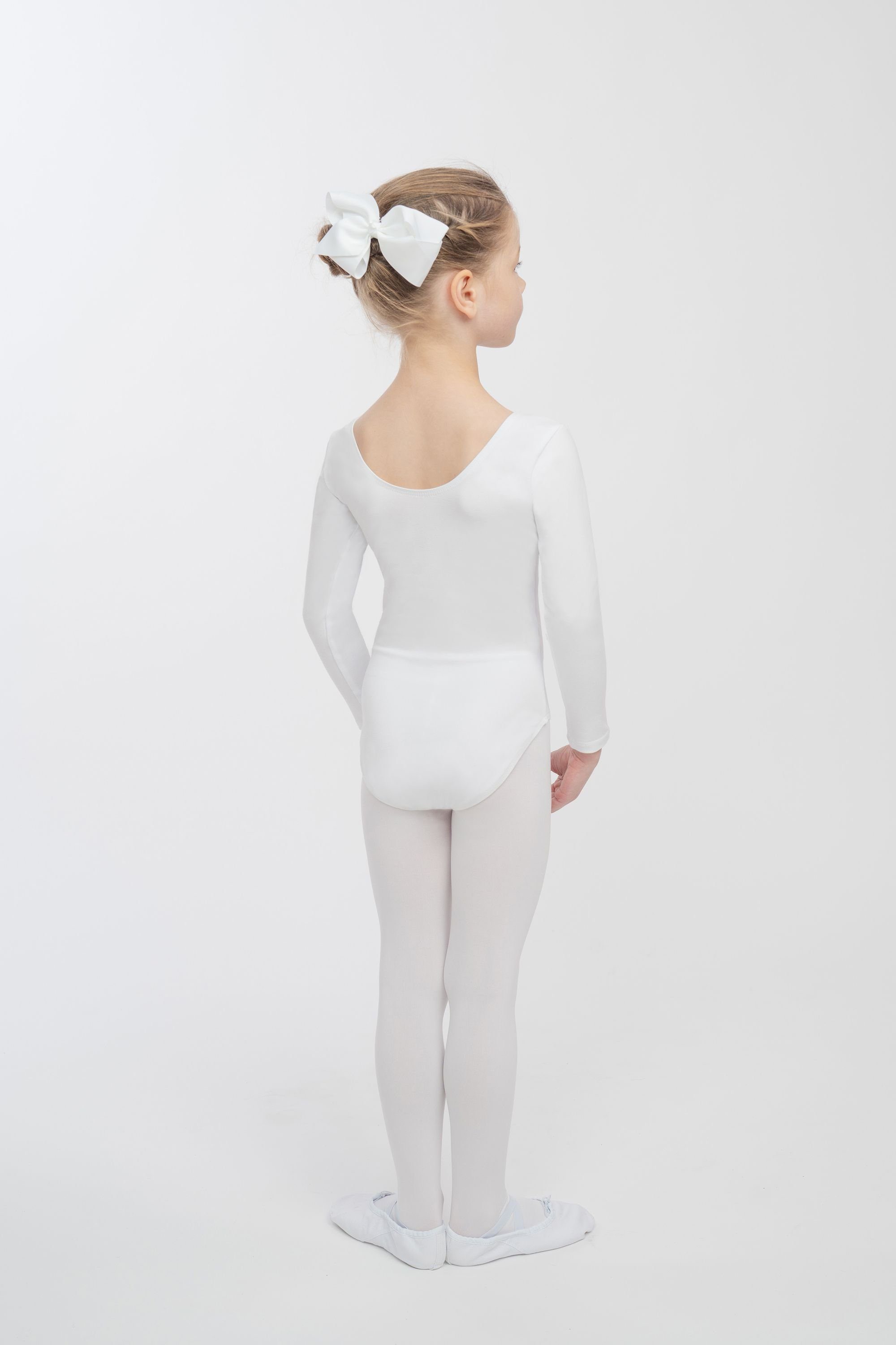 Baumwollmischgewebe weichem Body Ballett tanzmuster fürs Lilly Trikot Kinder weiß Ballettbody Langarm aus