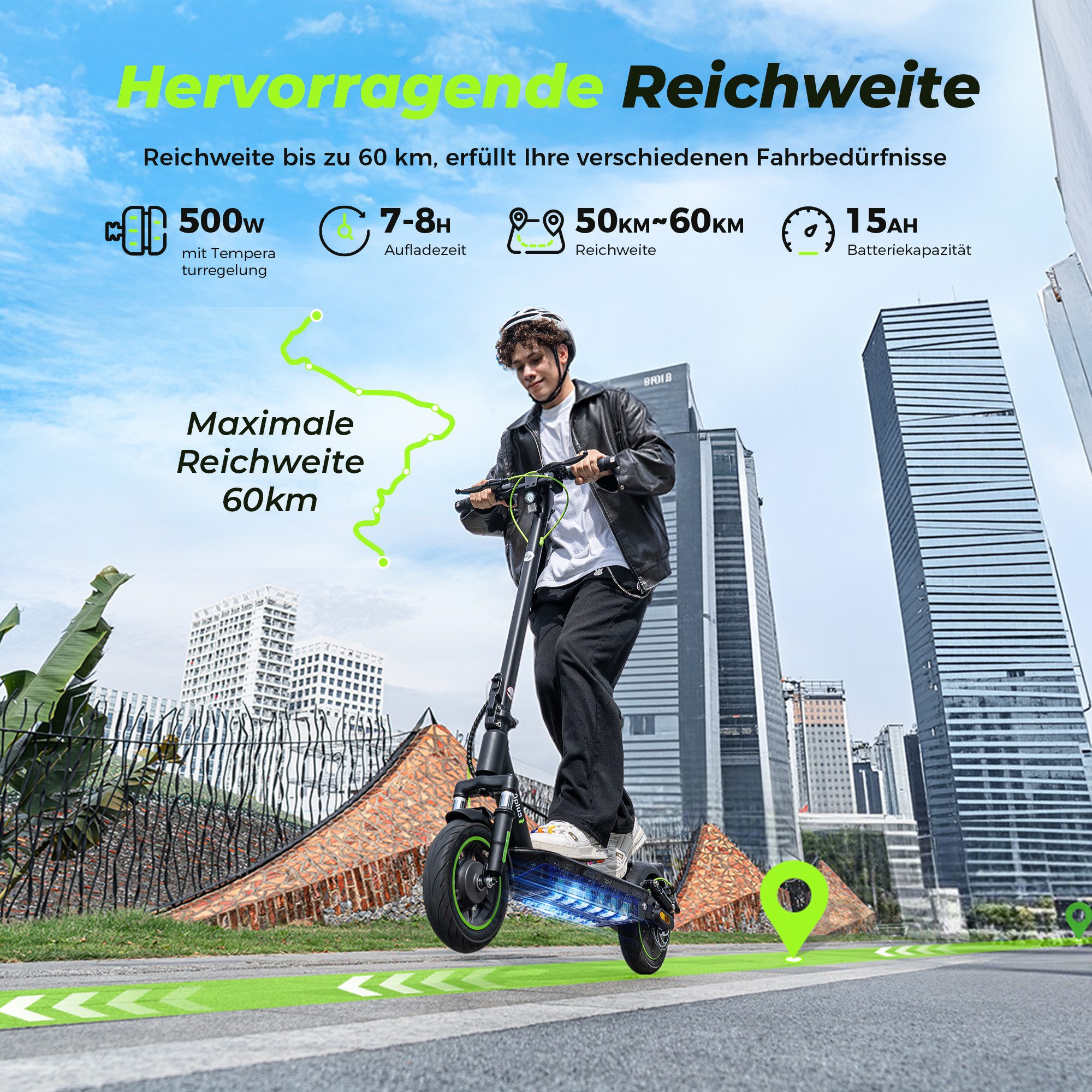iSinwheel E-Scooter mit Straßenzulassung (ABE),Klappbarer Elektroroller mit APP, 60KM Reichweite,Duales Bremssystem, Belastung bis 120kg MAX 500W