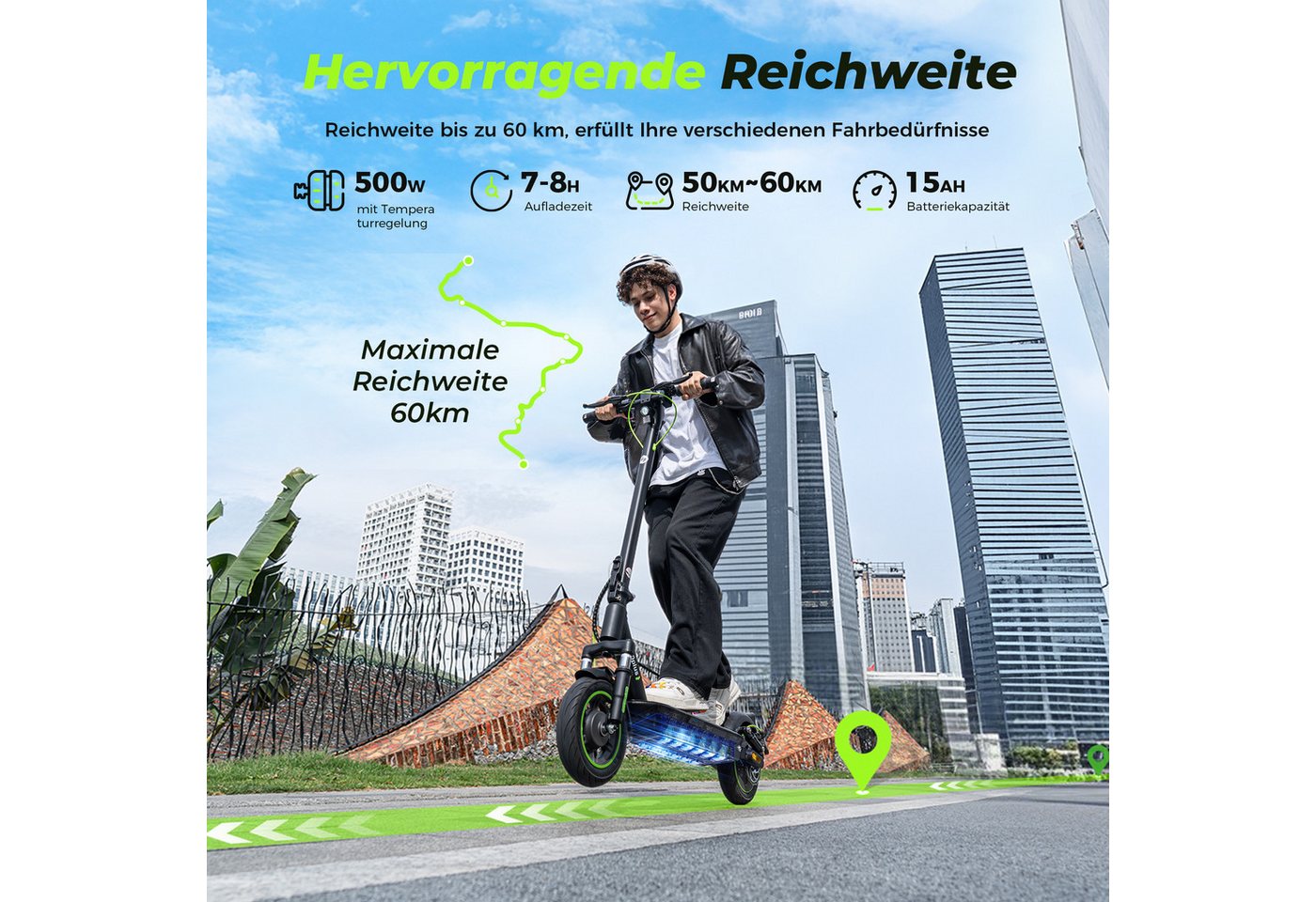 Thumbnail - iSinwheel E-Scooter mit Straßenzulassung (ABE),Klappbarer Elektroroller mit APP, 500 W, (1 tlg), 60KM Reichweite,Duales ...