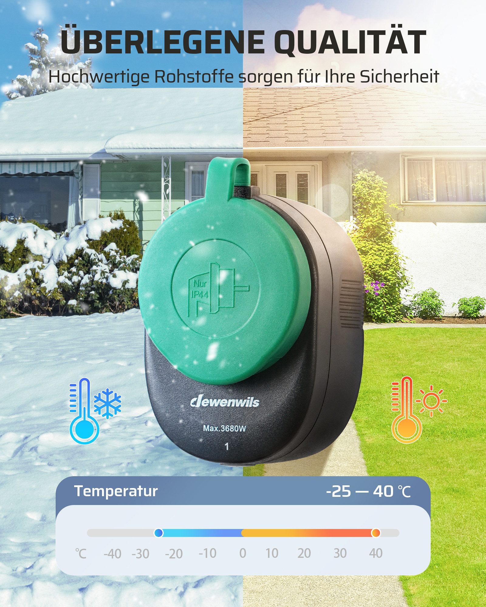 DEWENWILS Funksteckdose mit Fernbedienung, Außen, max. 3680 W, 4-St., Funkstecker für Feiertagsdeko, 30 M Reichweite