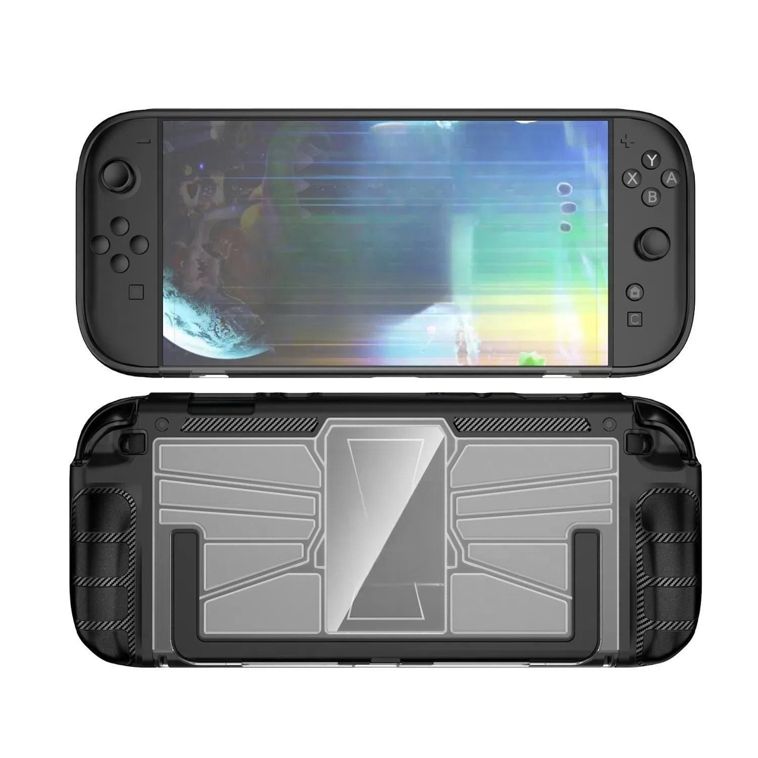 Wigento Handyhülle Für Nintendo Switch 2 Einteilige TPU / PC Hybrid Schutzhülle Schwarz, TPU PC Hybrid Case mit ergonomischer Anti-Rutsch-Griffform