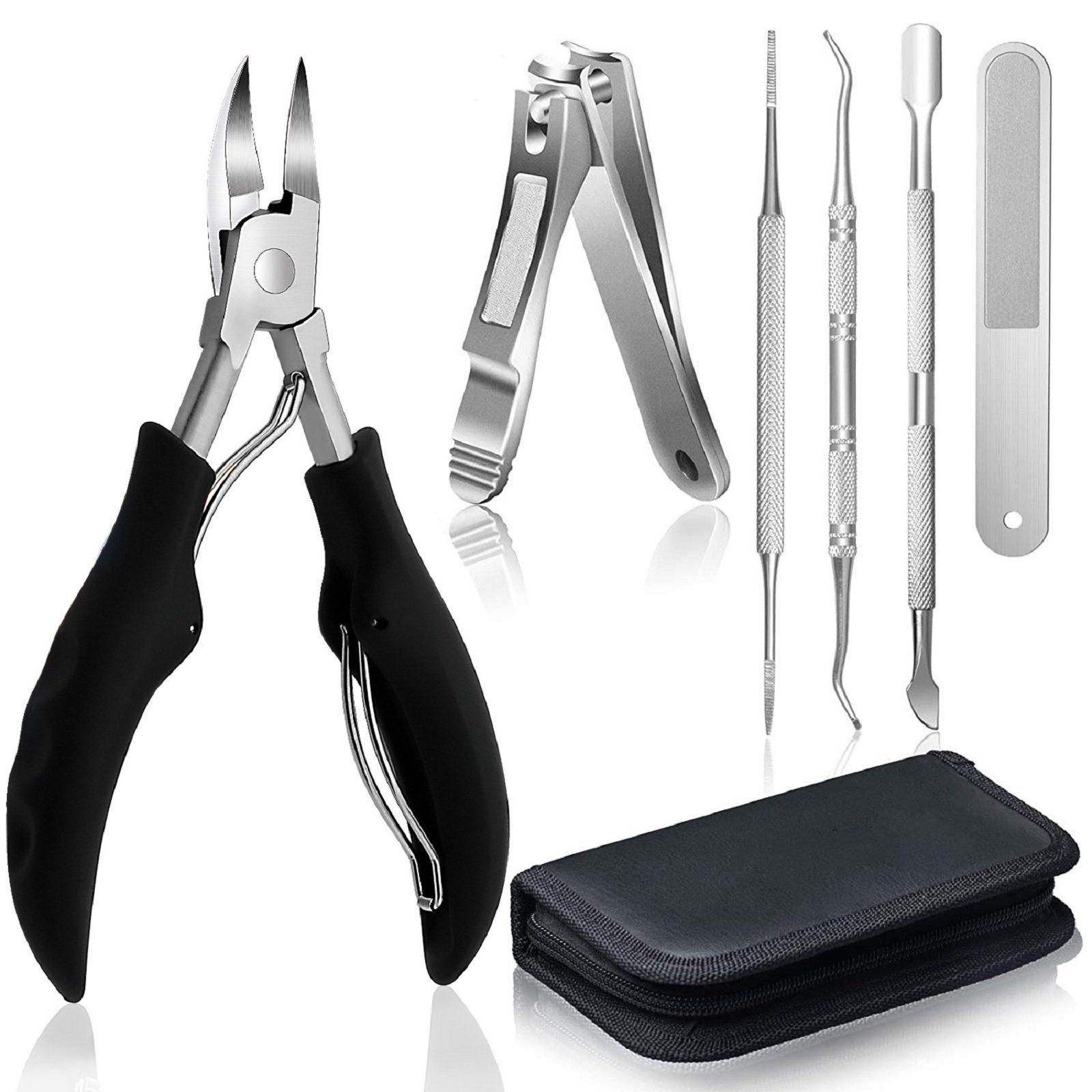 COOL-i ® Nagelknipser-Set Professionelles Nagelknipser-Set – 6-teilig mit Etui,aus Edelstahl, 6-tlg., ideal bei dicken, eingewachsenen & pilzbefallenen Nägeln