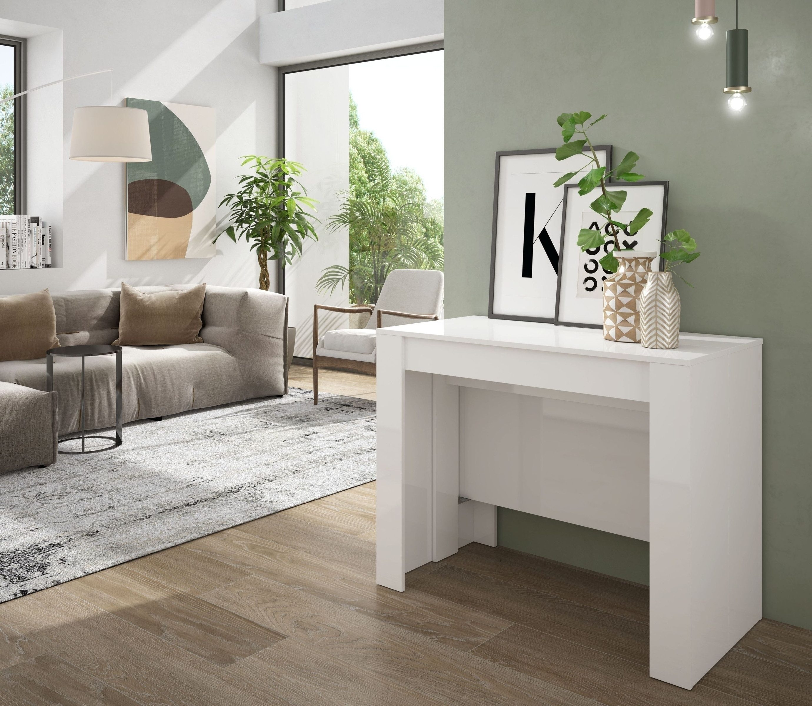 freiraum Kulissentisch Consola, ausziehbar in weiß glänzend - 90(237)x78x51 (BxHxT)