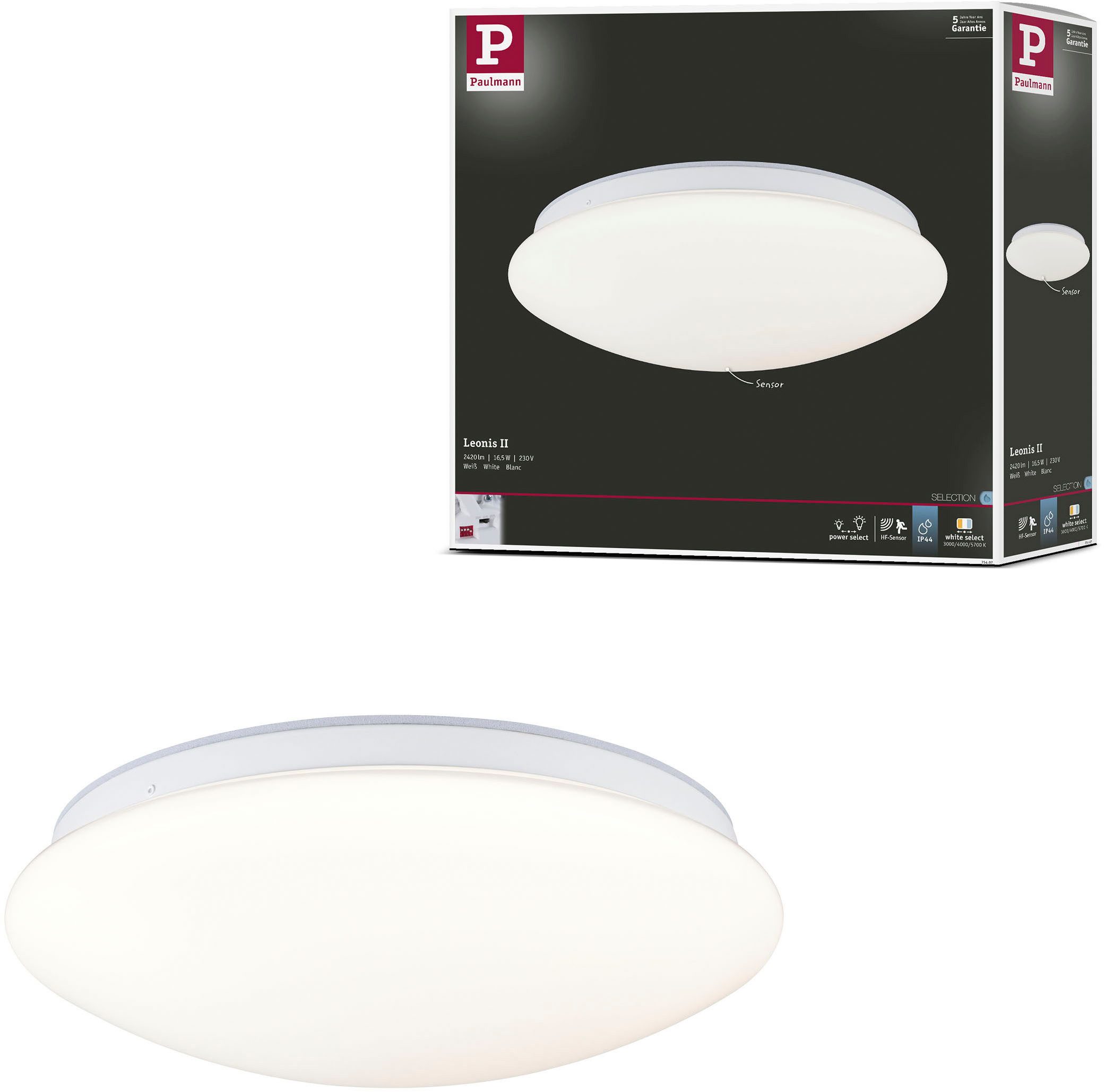 Paulmann LED Wandleuchte LED Wandleuchte Leonis IP44 HF-Sensor weiß, LED fest integriert, mehrere Helligkeitsstufen, Farbwechsler, Farbsteuerung