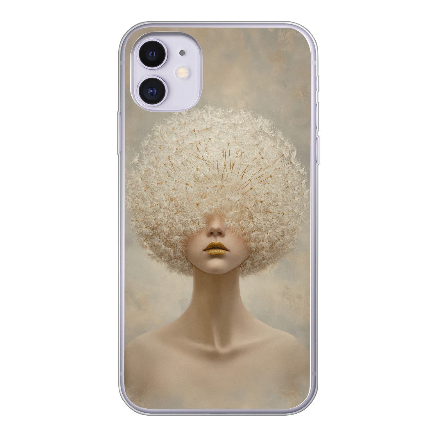 MuchoWow Handyhülle für Apple iPhone 11 Dreamy - Beige - Löwenzahnsamen, Smartphone-Bumper, Print, Handy Schutzhülle Dünn