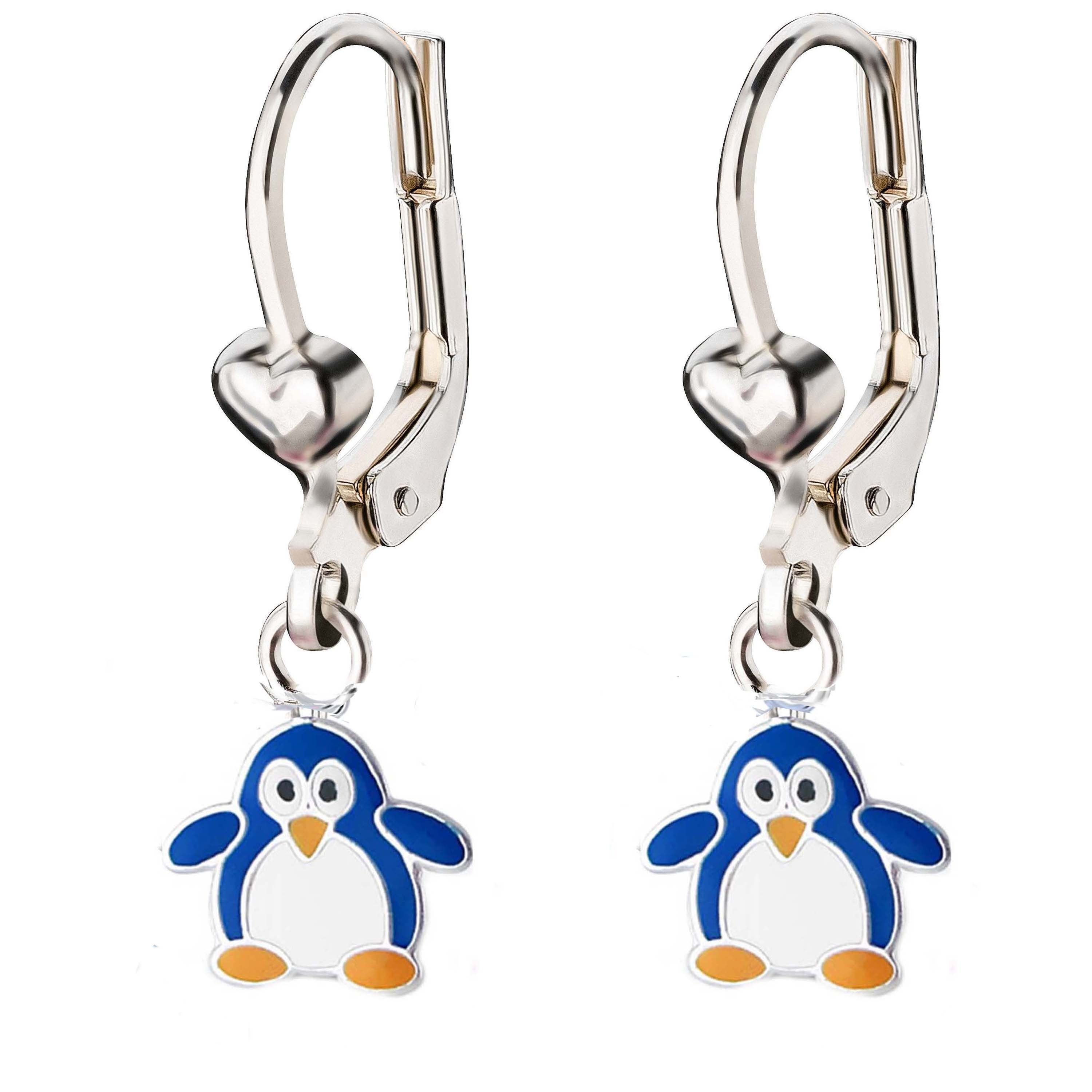 schmuck23 Paar Ohrhänger Kinder Ohrringe Pinguin 925 Silber Mädchen,  Mädchen Kinderschmuck echte Silberohrringe