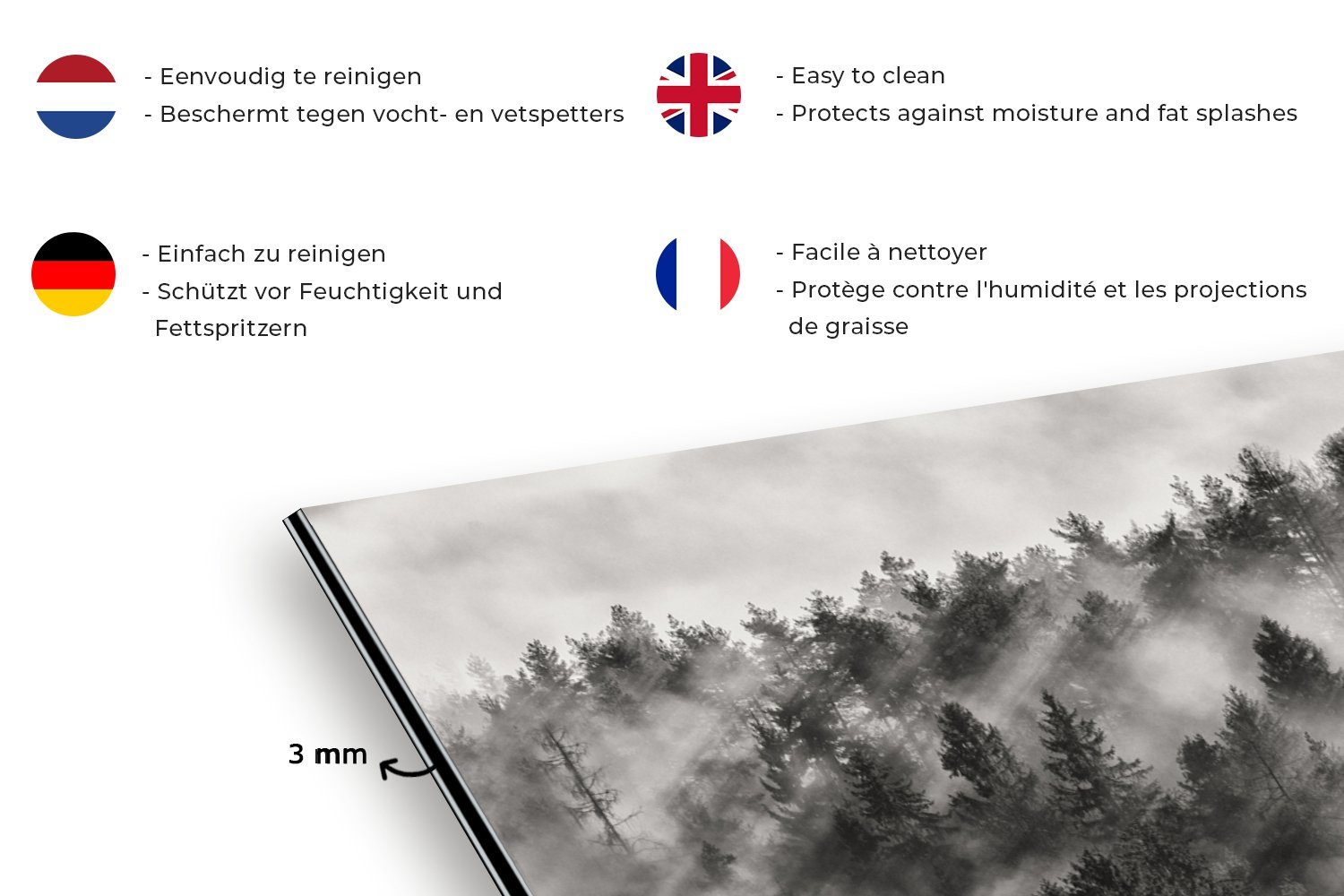 - - 60x30 Natur, Wald cm, Nebel für MuchoWow Küchenrückwand gegen und Küchen Fett Schmutzflecken Wandschutz, Landschaft (1-tlg), -