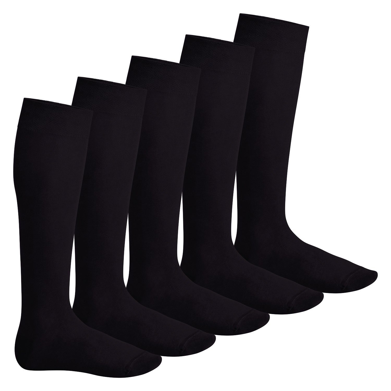 Footstar Langsocken Everyday! Damen & Herren Kniestrümpfe (5 Paar) mit Baumwolle Schwarz