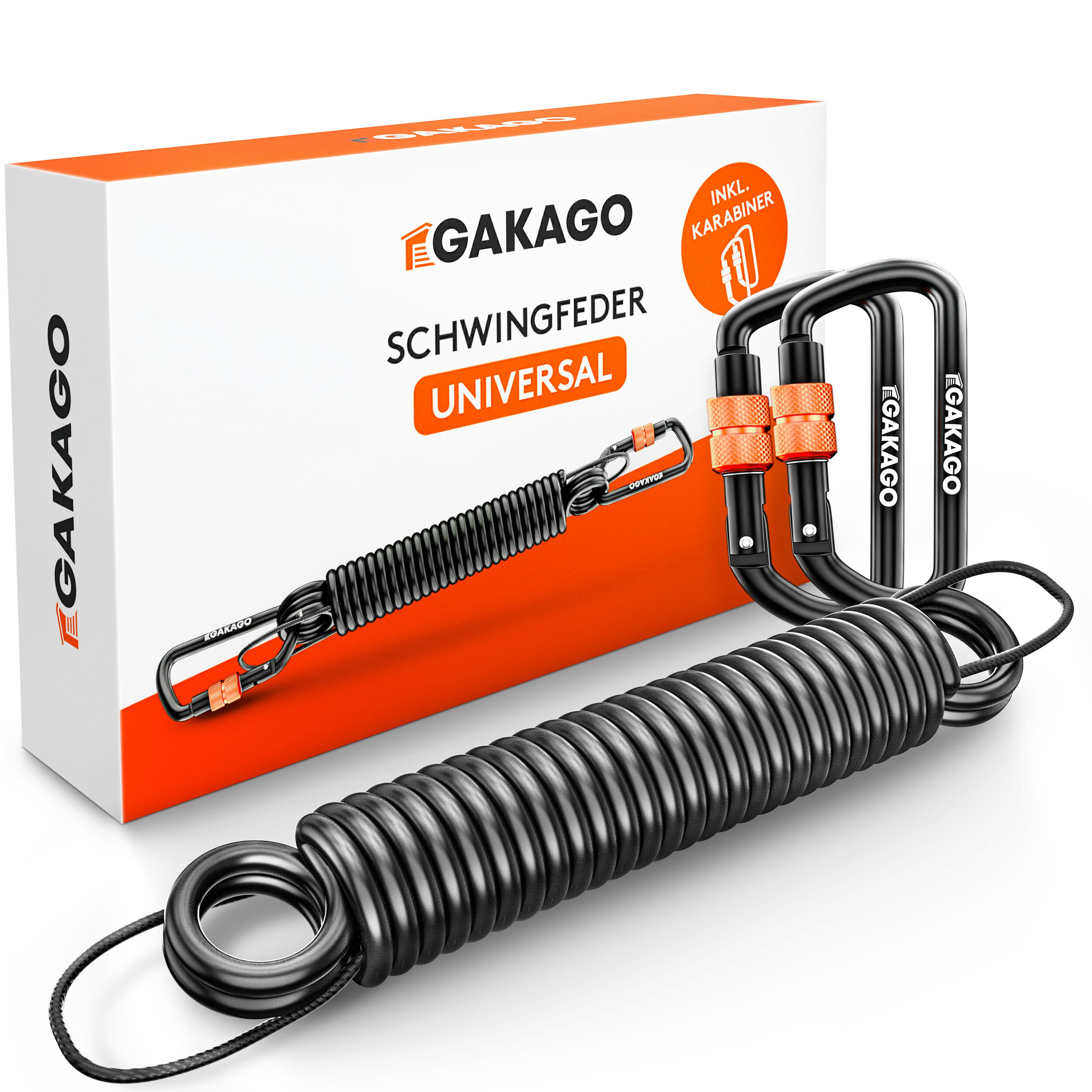 Gakago Boxsackfeder Schwingfeder für Hängesessel (Set, mit Sicherungsedelstahlseil und 2 Karabiner), - Extra sicher und angenehmes Schwingen