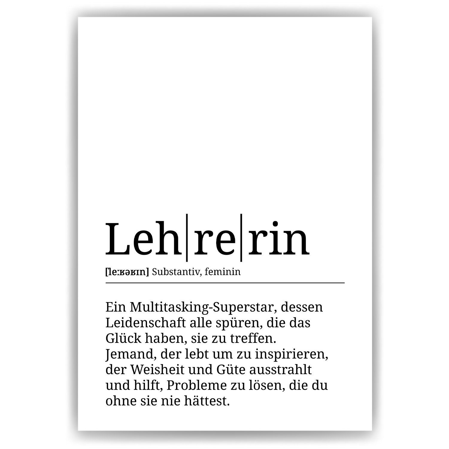 Tigerlino Poster Lehrerin Definition Wandbild Geschenk Lehrkraft Lehramt