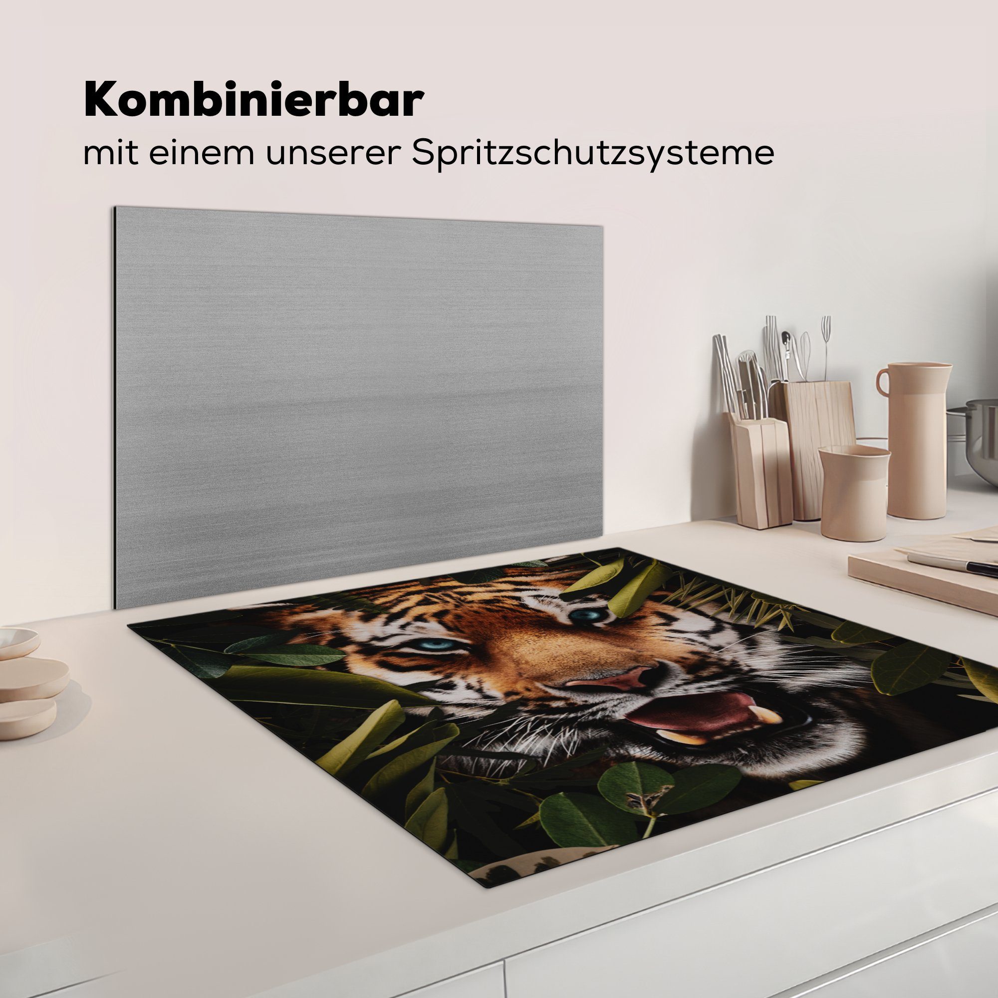 Vinyl, Arbeitsplatte Ceranfeldabdeckung, Dschungel cm, für küche (1 Blätter, tlg), Herdblende-/Abdeckplatte - Tiger MuchoWow 78x78 -