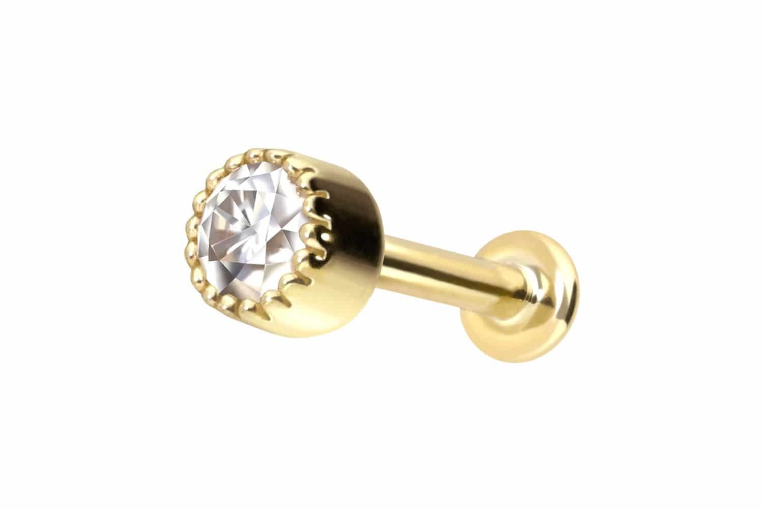 PIERCINGLINE Piercing-Set 14 Karat Gold Labret mit Push Fit MOISSANIT-DISC (Labrets, 1-tlg)