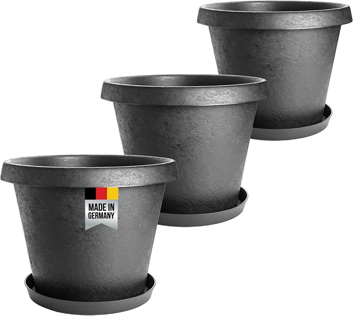 Centi Pflanzkübel Blumentopf 40 groß 40 cm in Untersetzer, Untersetzer, groß, Pflanzkübel cm mit Stone-Design extra stabil außen mit 3 Gross Pflanztopf innovatives (Set, DE), Anthrazit St., Ø Made