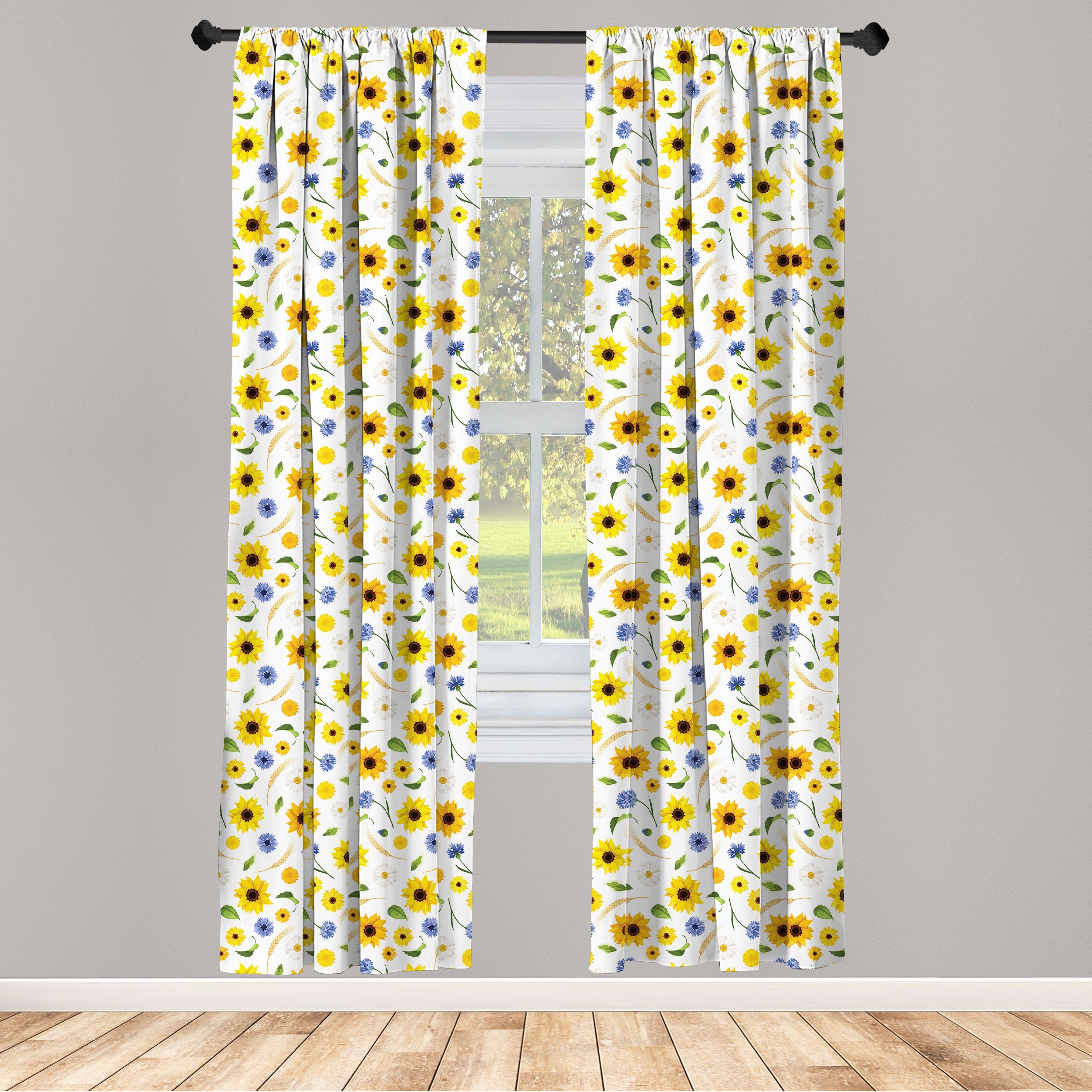 Gardine Vorhang für Wohnzimmer Schlafzimmer Dekor, Abakuhaus, Microfaser, Gelb weiss Botanic Pattern