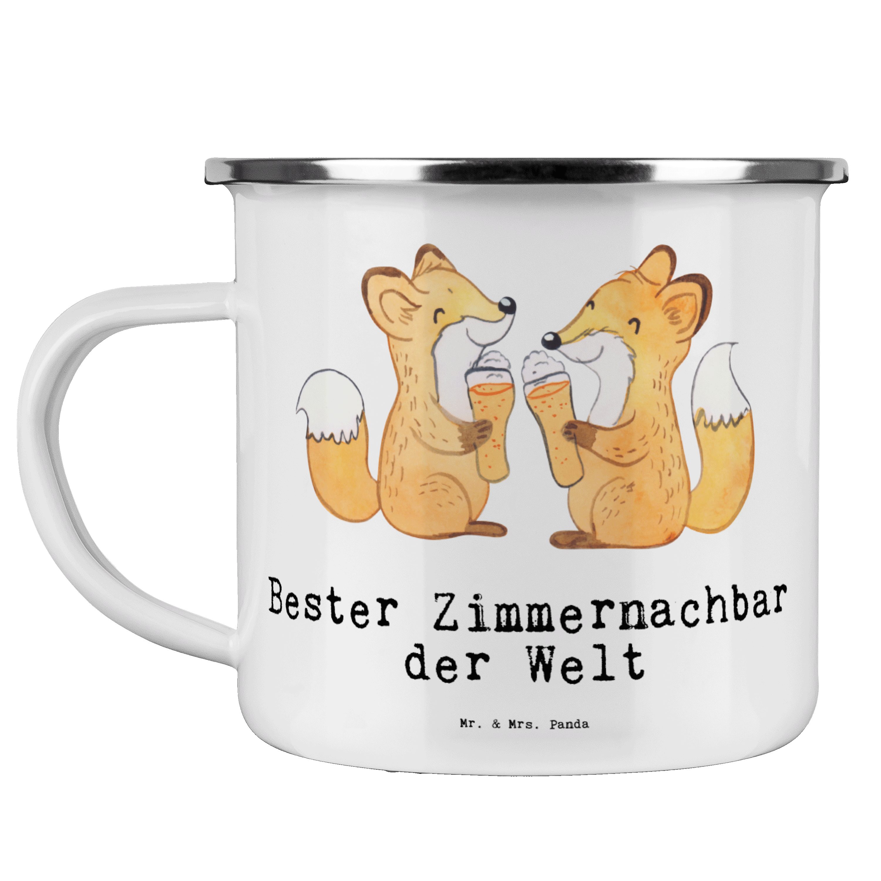 Mr. & Mrs. Panda Becher Fuchs Bester Zimmernachbar der Welt - Weiß - Geschenk, Metalltasse, E, Emaille