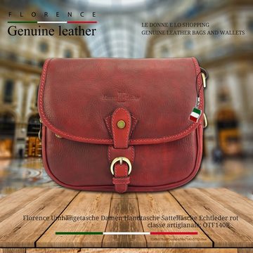 FLORENCE Schultertasche Florence Umhängetasche Damen Handtasche (Schultertasche), Damen Leder Schultertasche, Umhängetasche, rot ca. 24cm