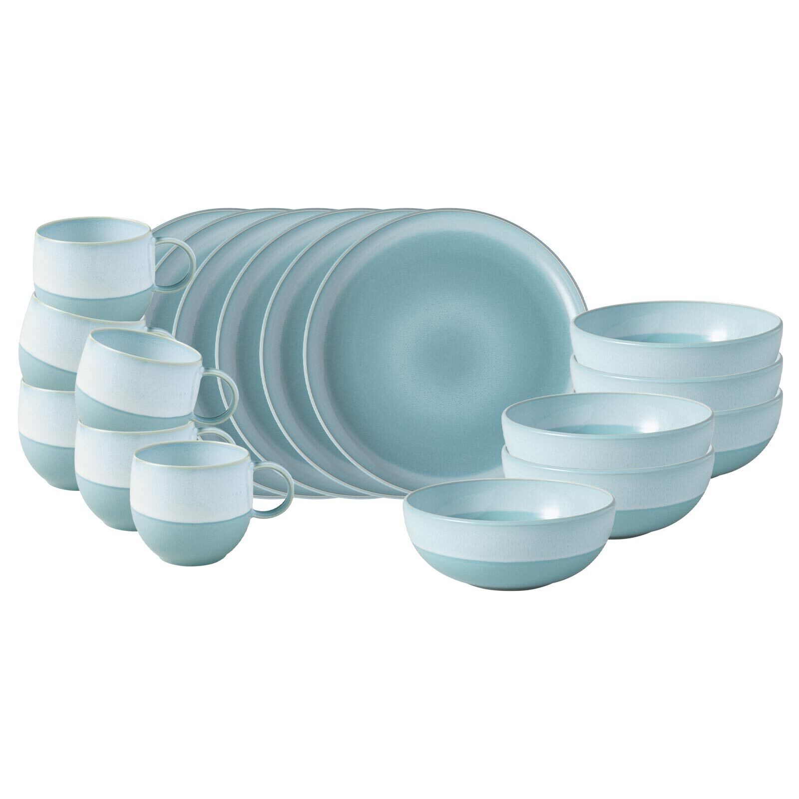 like. by Villeroy & Boch Frühstücks-Geschirrset Perlemor Aqua Frühstücks-Set 18er Set (18-tlg), 6 Personen, Porzellan