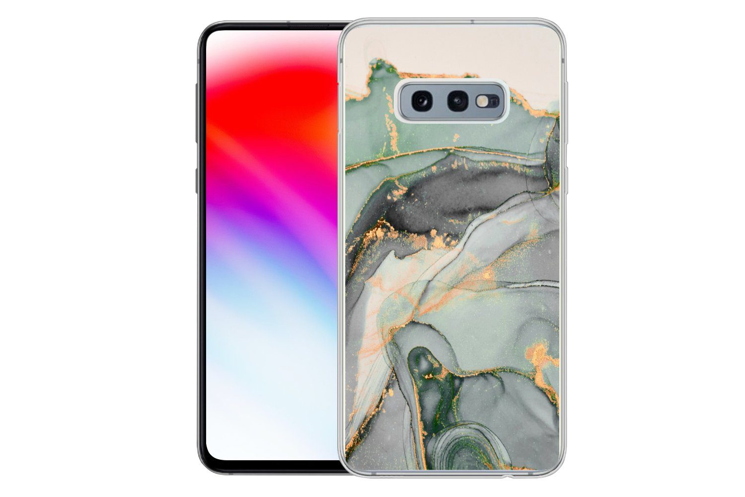 MuchoWow Handyhülle für Samsung Galaxy S10e Gold - Marmor - Grün - Luxus - Glitzer - Marmo, Phone Case, Silikon, Schutzhülle Dünn
