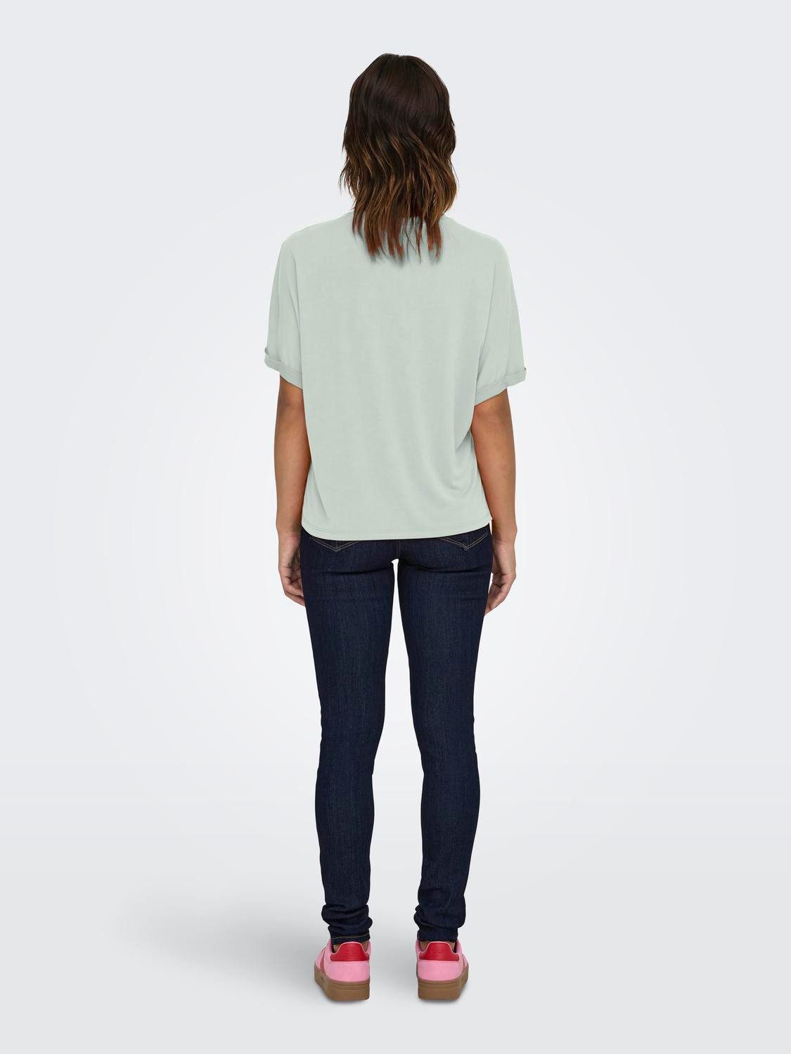 ONLY T-Shirt ONLFREE LIFE S/S FOLD-UP TOP BOX JRS Materialmix, regular fit, Rundhals