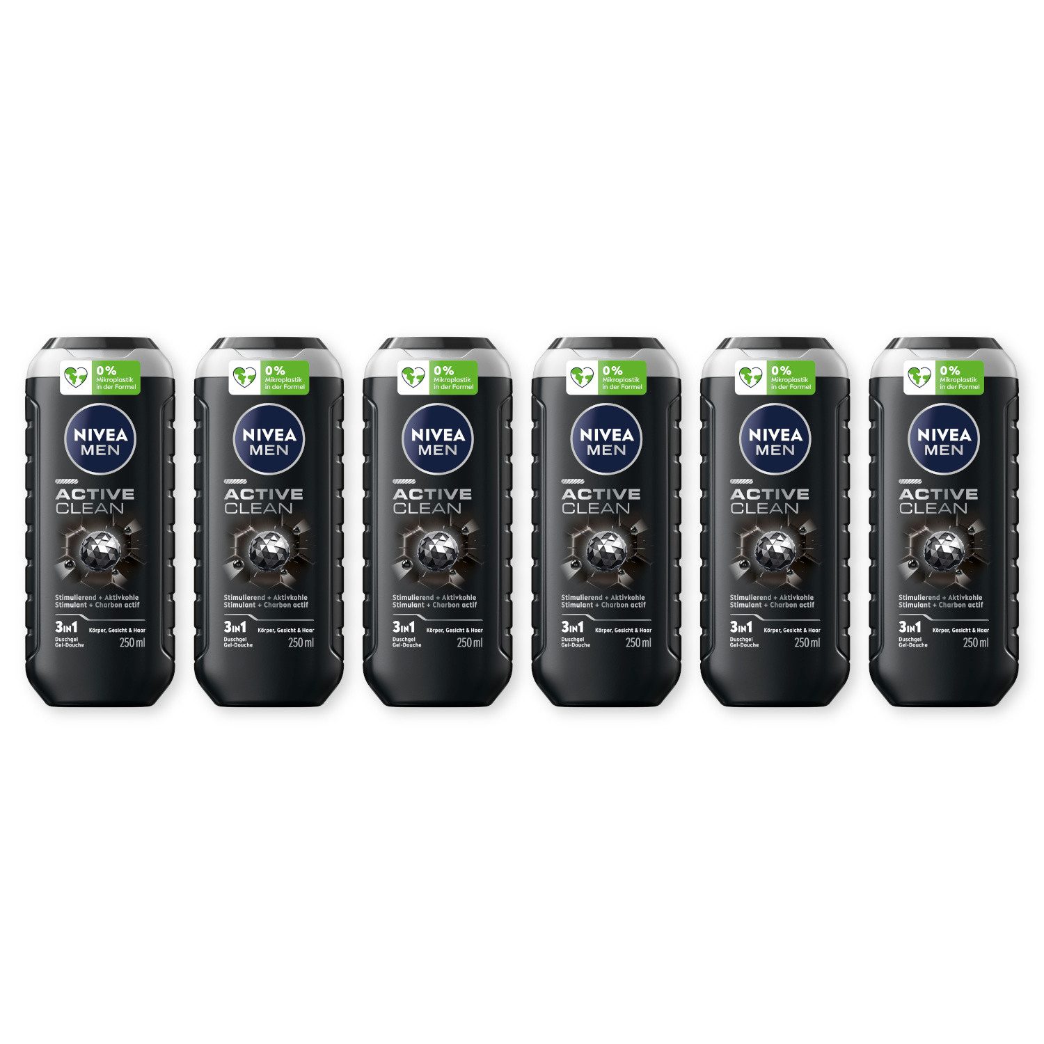 Nivea Men Duschgel Pflegedusche Active Clean 6 x 250ml, 6-tlg.